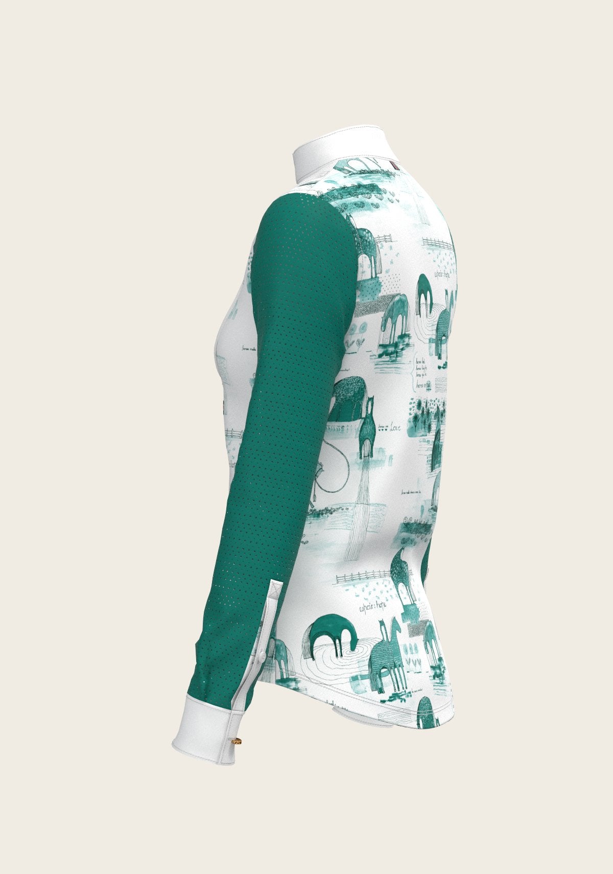 Daydreaming Horses in Green Short Pleated Long Sleeve Show Shirt - Espoir Equestrian - Equiluxe Tack