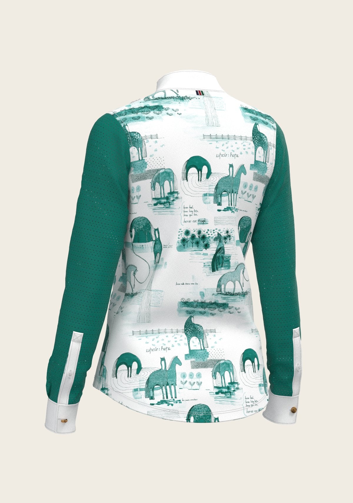 Daydreaming Horses in Green Short Pleated Long Sleeve Show Shirt - Espoir Equestrian - Equiluxe Tack