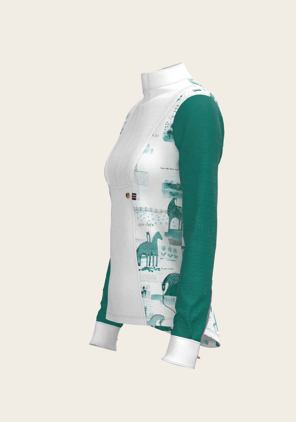 Daydreaming Horses in Green Short Pleated Long Sleeve Show Shirt - Espoir Equestrian - Equiluxe Tack