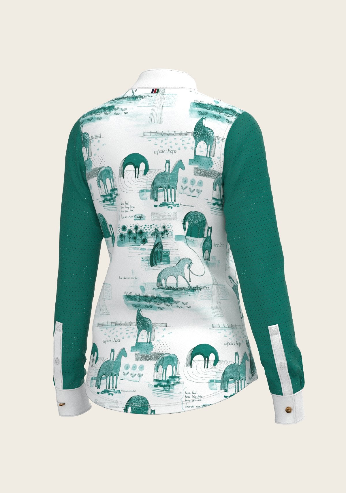 Daydreaming Horses in Green Short Pleated Long Sleeve Show Shirt - Espoir Equestrian - Equiluxe Tack