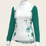 Daydreaming Horses in Green Short Pleated Long Sleeve Show Shirt - Espoir Equestrian - Equiluxe Tack