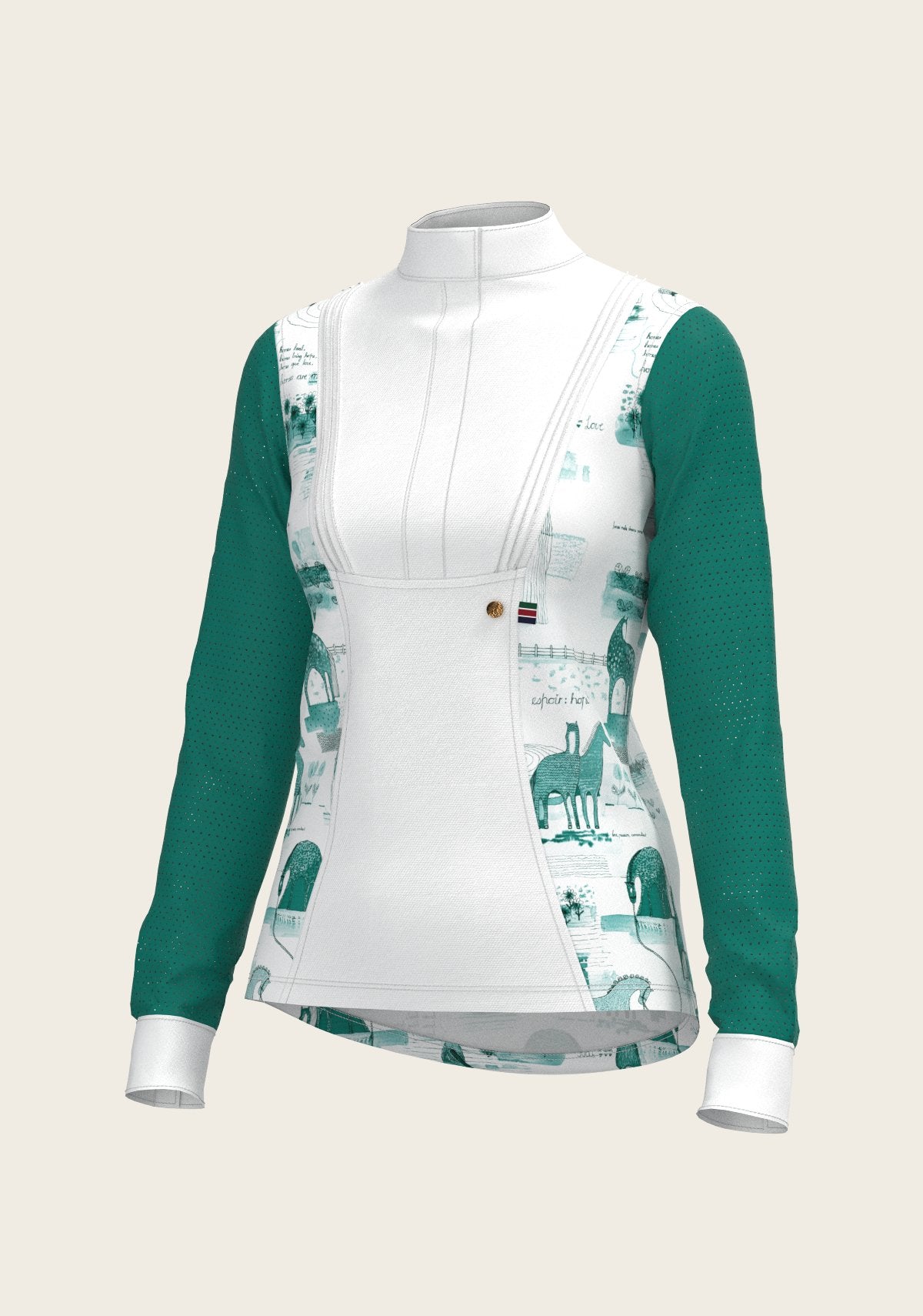 Daydreaming Horses in Green Short Pleated Long Sleeve Show Shirt - Espoir Equestrian - Equiluxe Tack