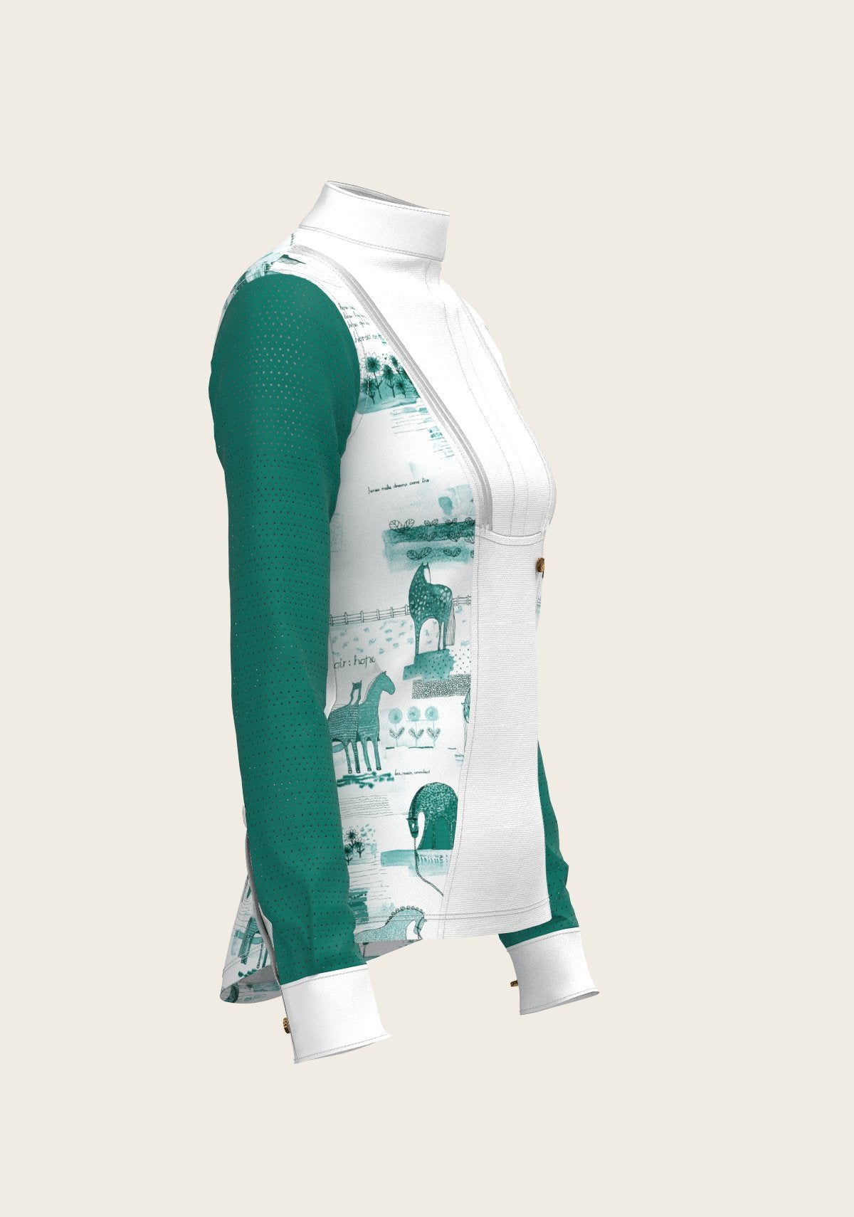 Daydreaming Horses in Green Short Pleated Long Sleeve Show Shirt - Espoir Equestrian - Equiluxe Tack