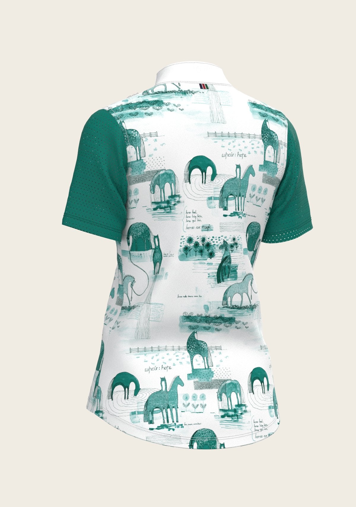 Daydreaming Horses in Green Short Pleated Short Sleeve Show Shirt - Espoir Equestrian - Equiluxe Tack