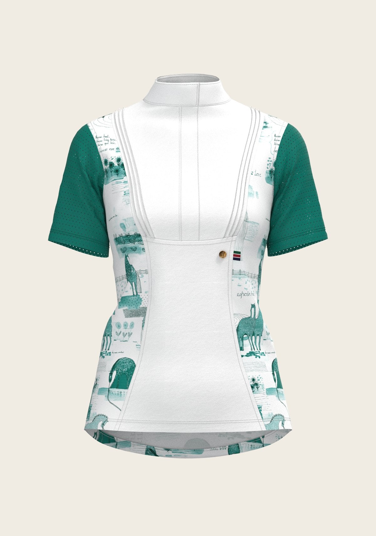 Daydreaming Horses in Green Short Pleated Short Sleeve Show Shirt - Espoir Equestrian - Equiluxe Tack