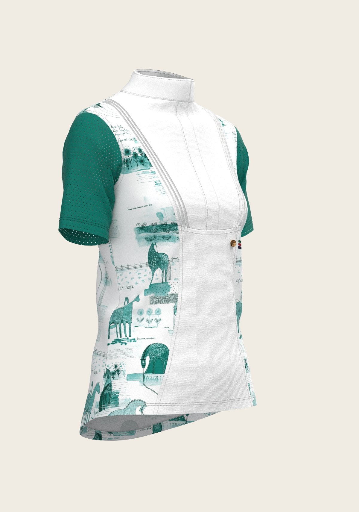Daydreaming Horses in Green Short Pleated Short Sleeve Show Shirt - Espoir Equestrian - Equiluxe Tack