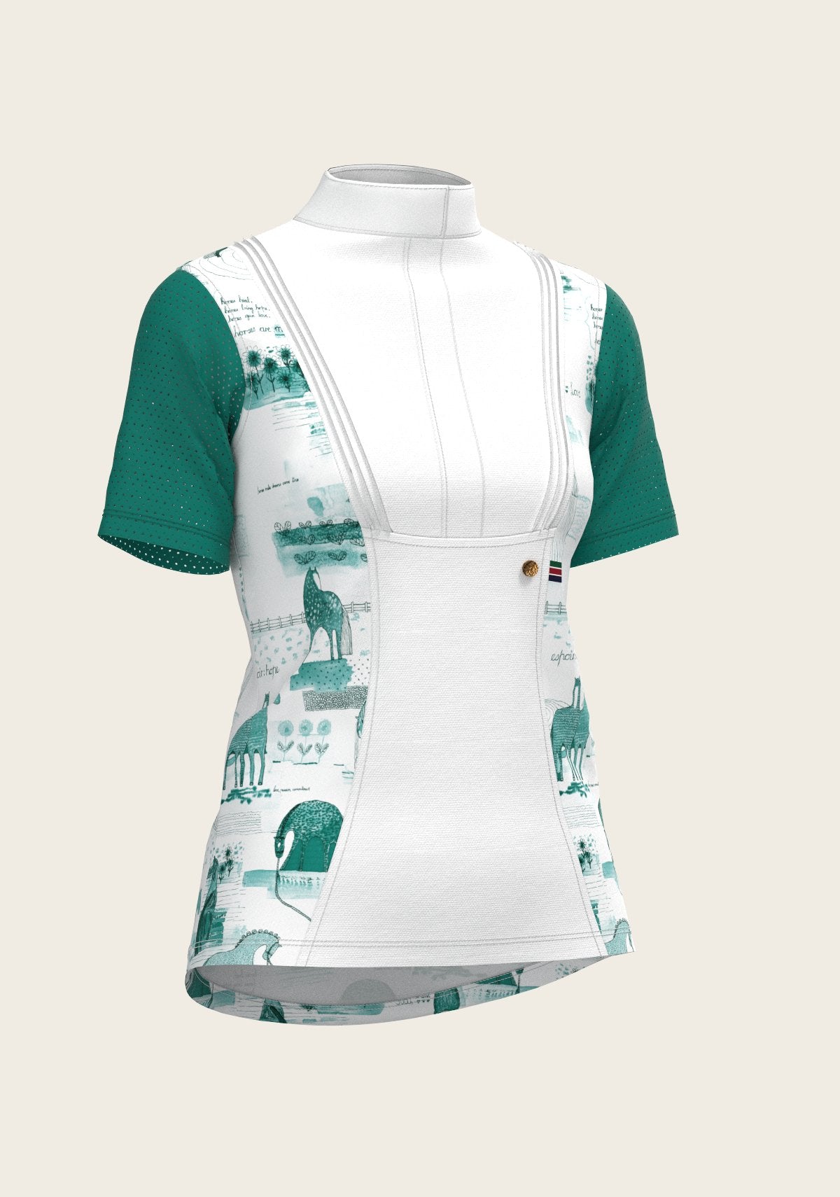 Daydreaming Horses in Green Short Pleated Short Sleeve Show Shirt - Espoir Equestrian - Equiluxe Tack