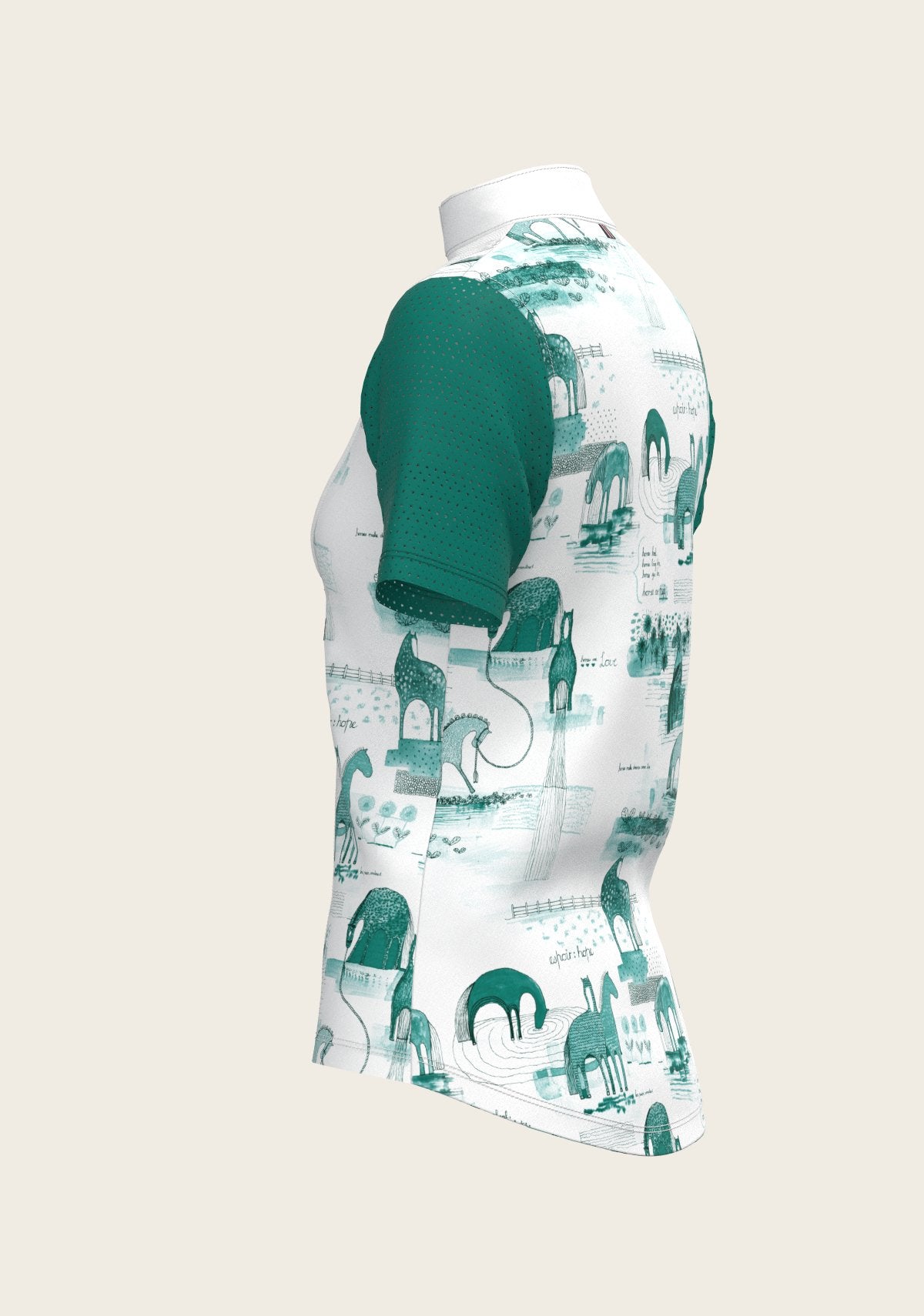 Daydreaming Horses in Green Short Pleated Short Sleeve Show Shirt - Espoir Equestrian - Equiluxe Tack