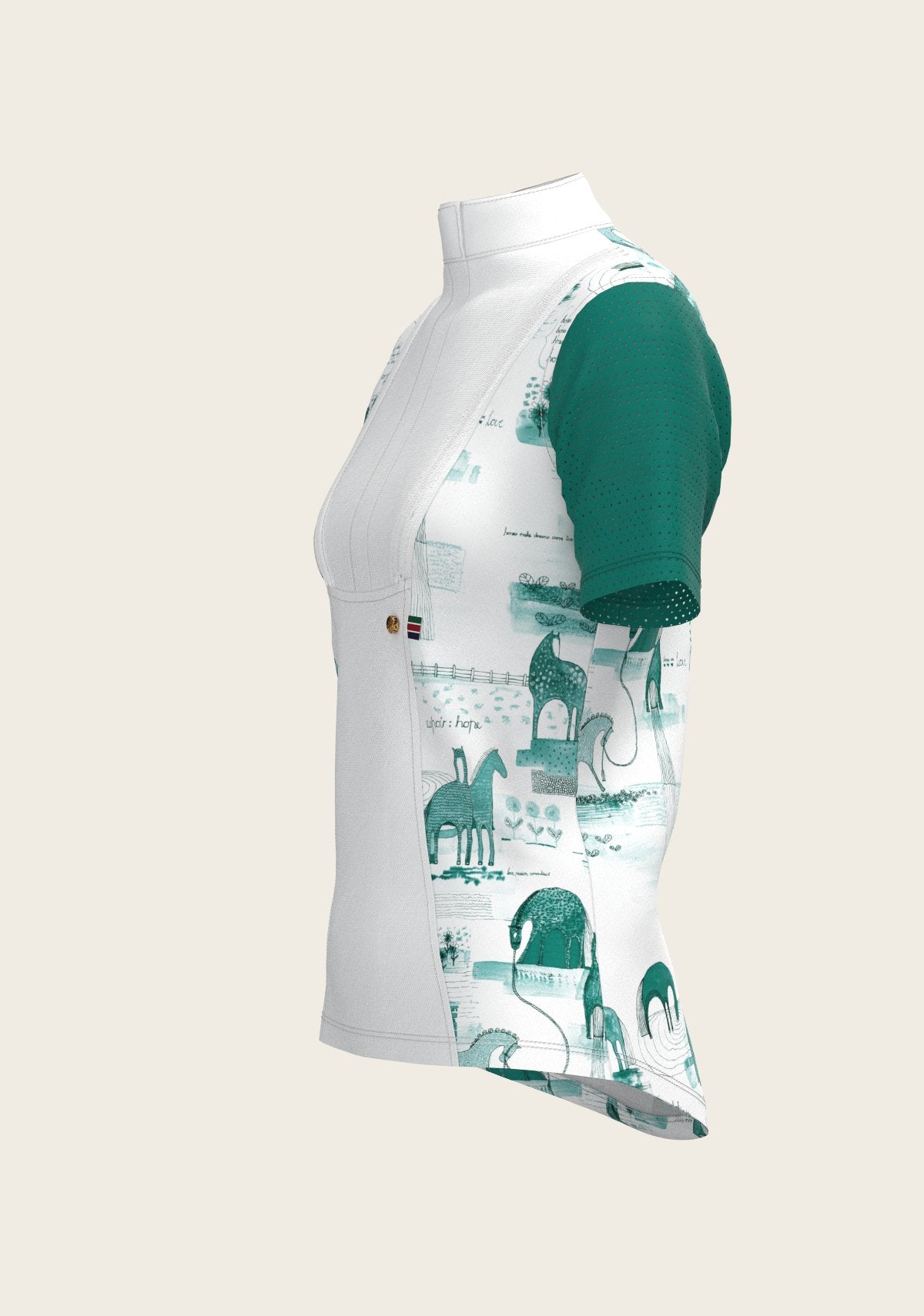 Daydreaming Horses in Green Short Pleated Short Sleeve Show Shirt - Espoir Equestrian - Equiluxe Tack
