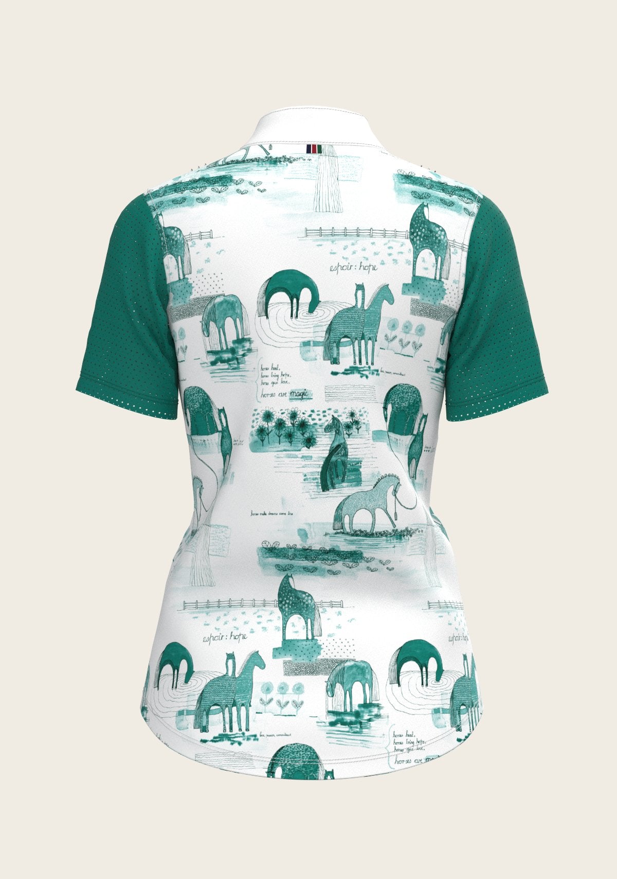 Daydreaming Horses in Green Short Pleated Short Sleeve Show Shirt - Espoir Equestrian - Equiluxe Tack