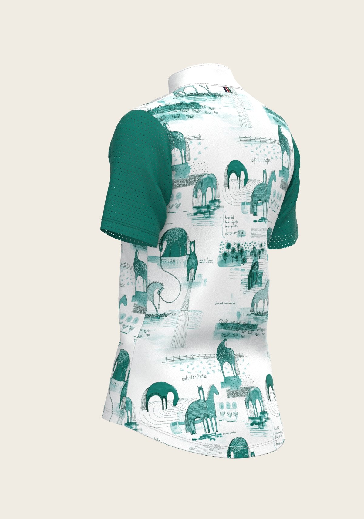Daydreaming Horses in Green Short Pleated Short Sleeve Show Shirt - Espoir Equestrian - Equiluxe Tack
