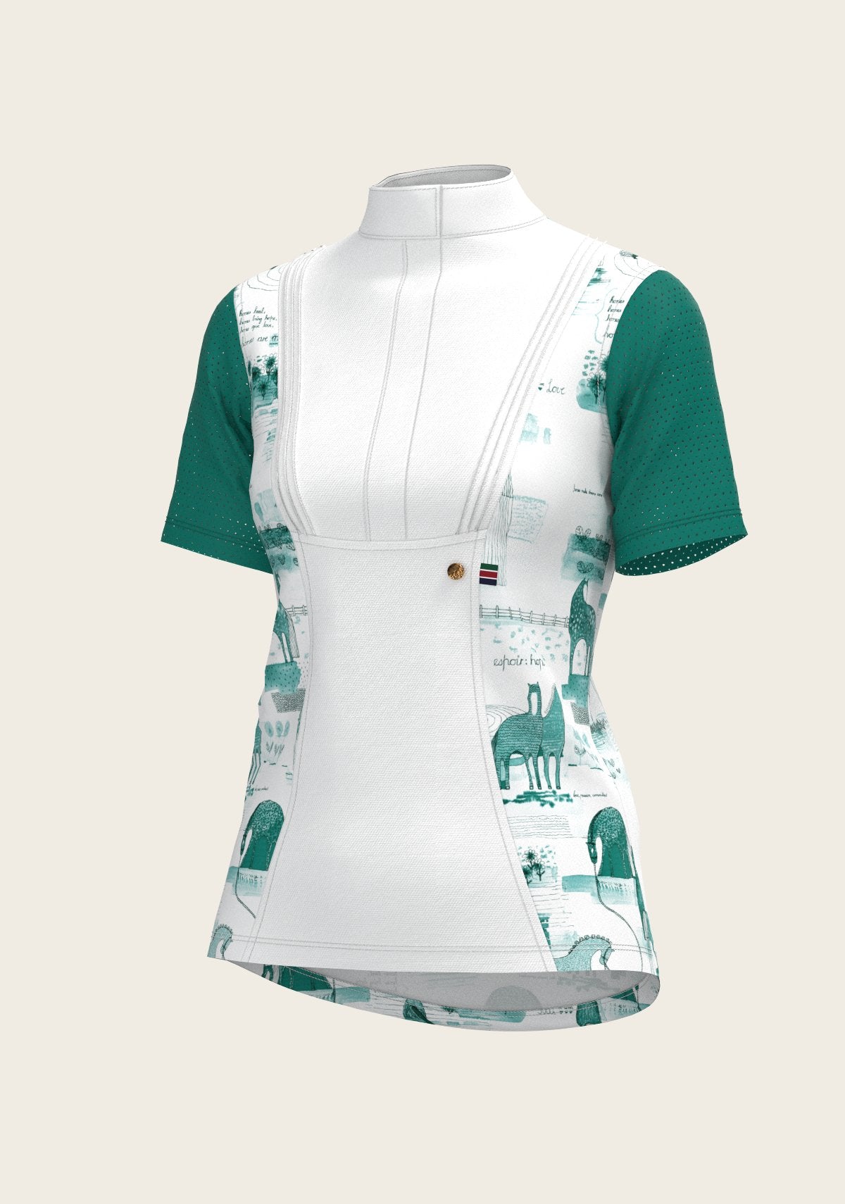 Daydreaming Horses in Green Short Pleated Short Sleeve Show Shirt - Espoir Equestrian - Equiluxe Tack
