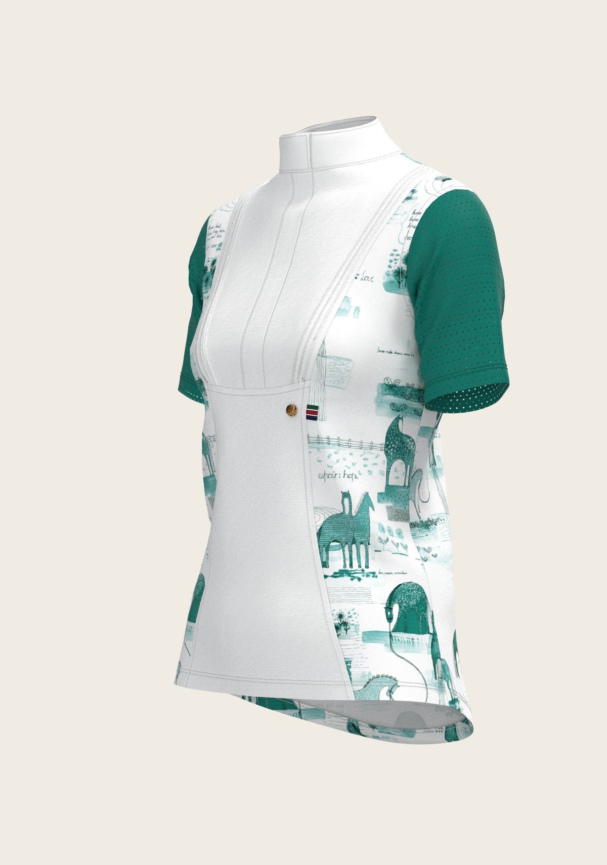 Daydreaming Horses in Green Short Pleated Short Sleeve Show Shirt - Espoir Equestrian - Equiluxe Tack