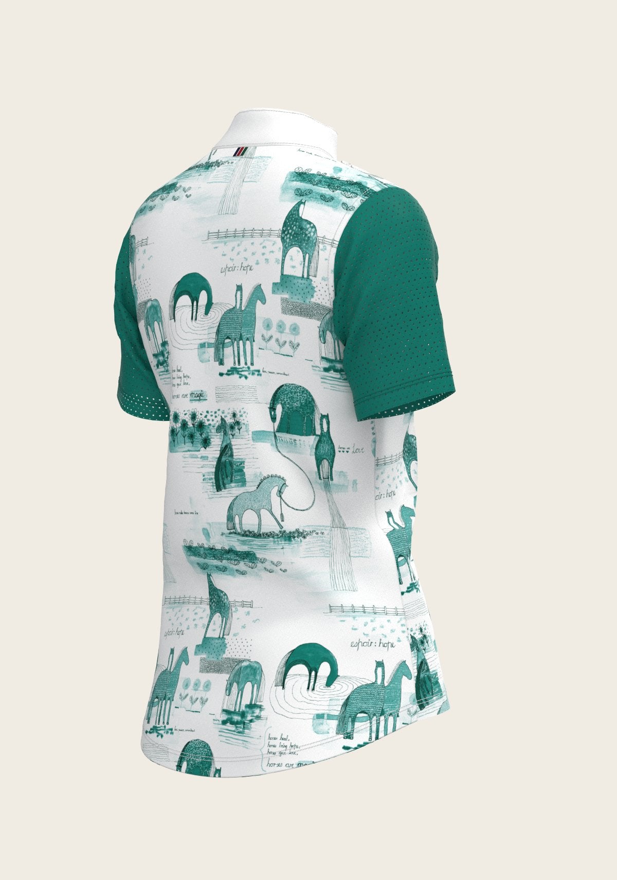 Daydreaming Horses in Green Short Pleated Short Sleeve Show Shirt - Espoir Equestrian - Equiluxe Tack