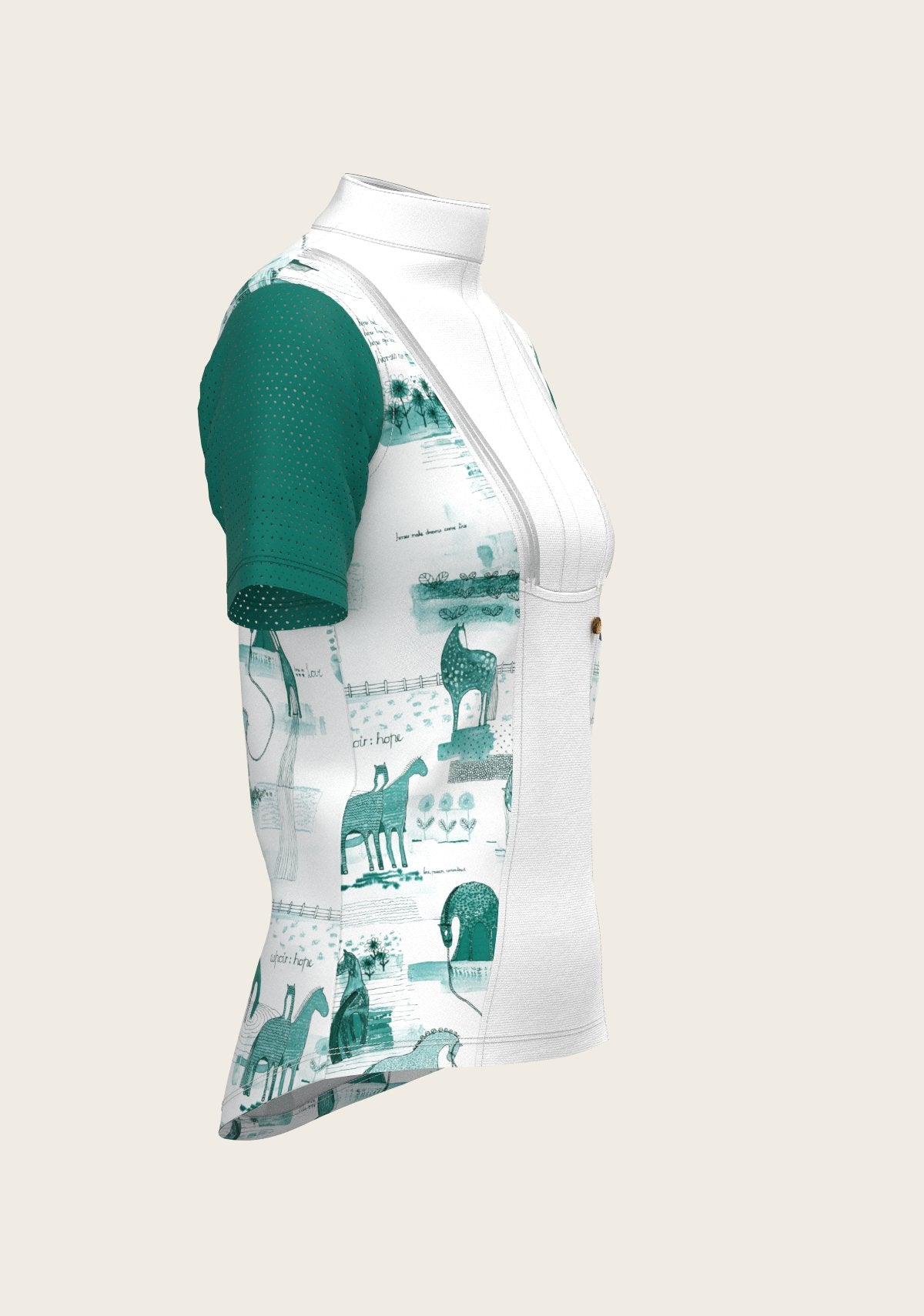 Daydreaming Horses in Green Short Pleated Short Sleeve Show Shirt - Espoir Equestrian - Equiluxe Tack