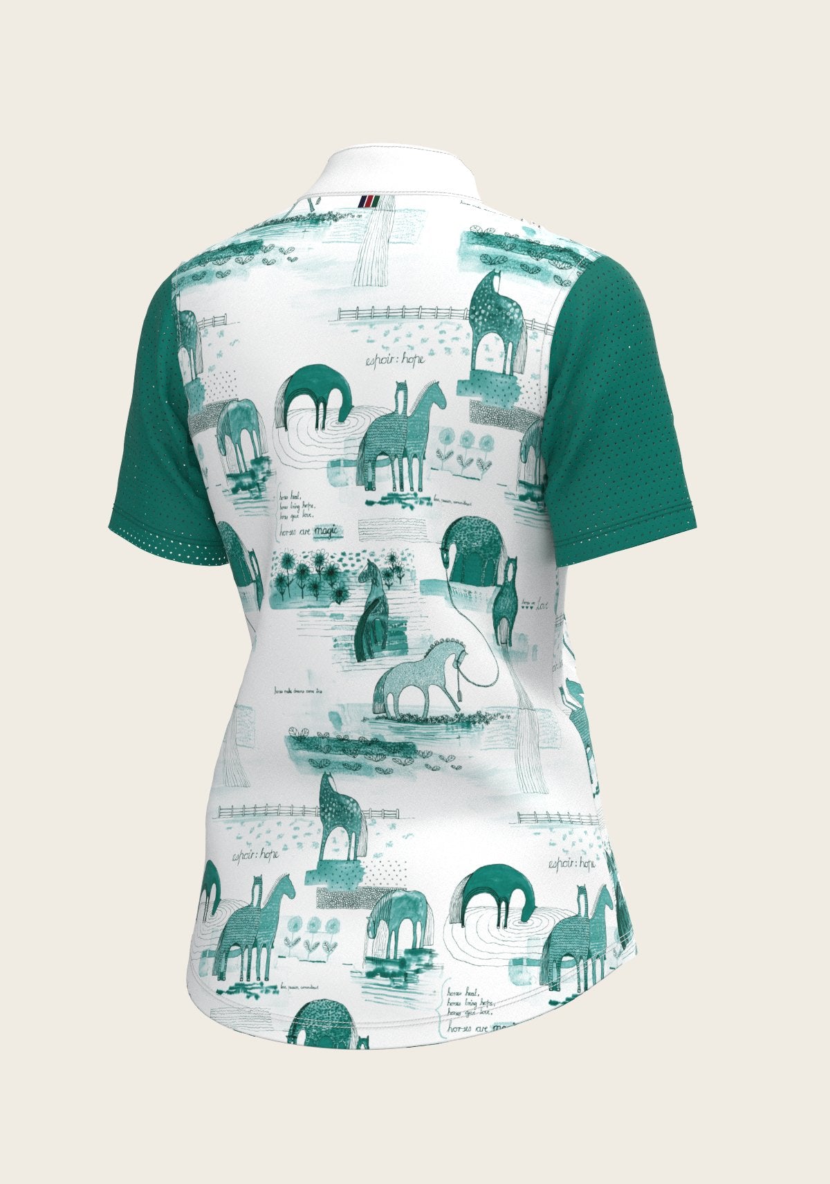 Daydreaming Horses in Green Short Pleated Short Sleeve Show Shirt - Espoir Equestrian - Equiluxe Tack