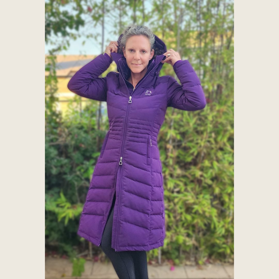 Deep Purple Duck Down Riding Coat with velvet collar - Dressage Queen Dream - Equiluxe Tack