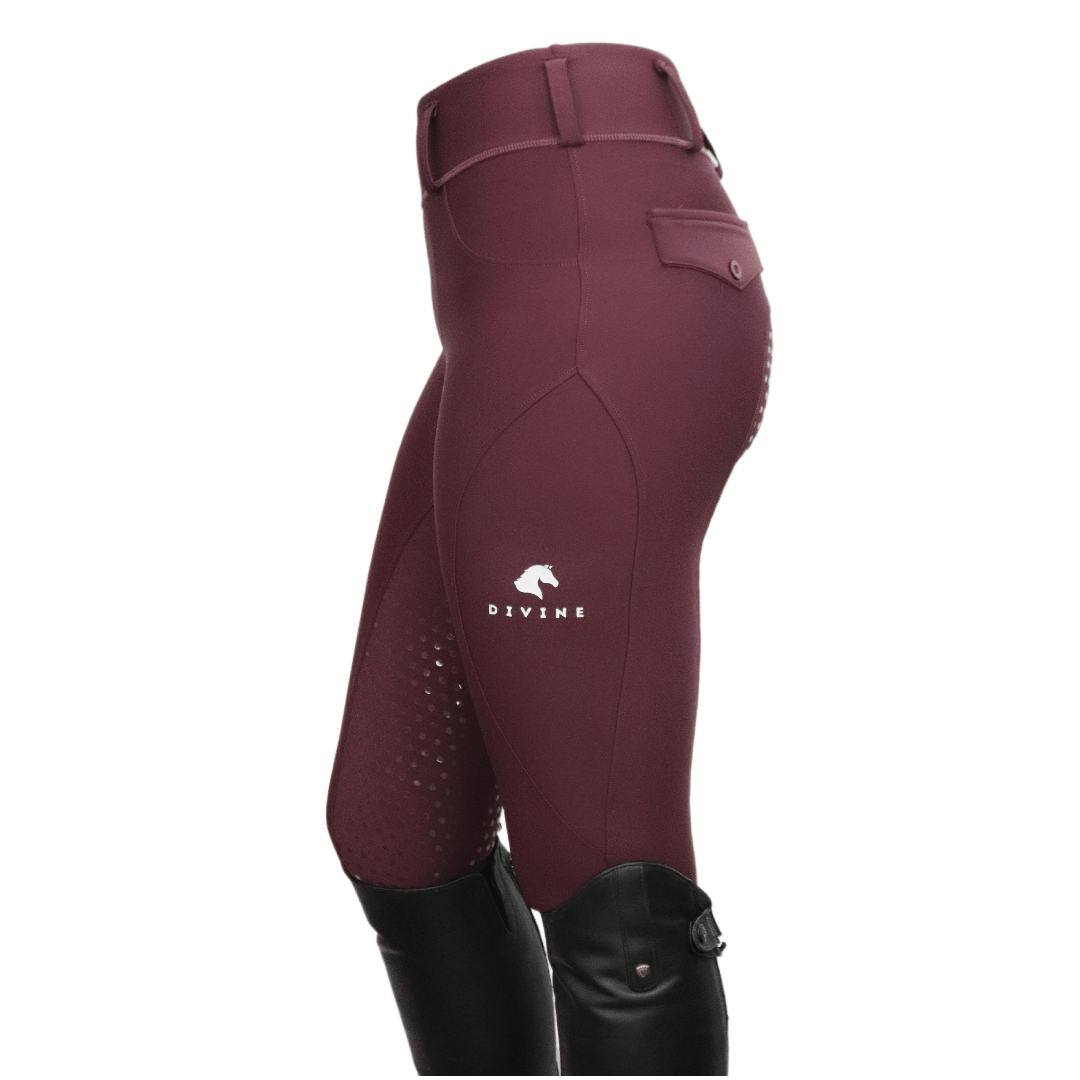 Divine Eq Comfort Grip Leggings - Burgundy - Divine Equestrian - Equiluxe Tack