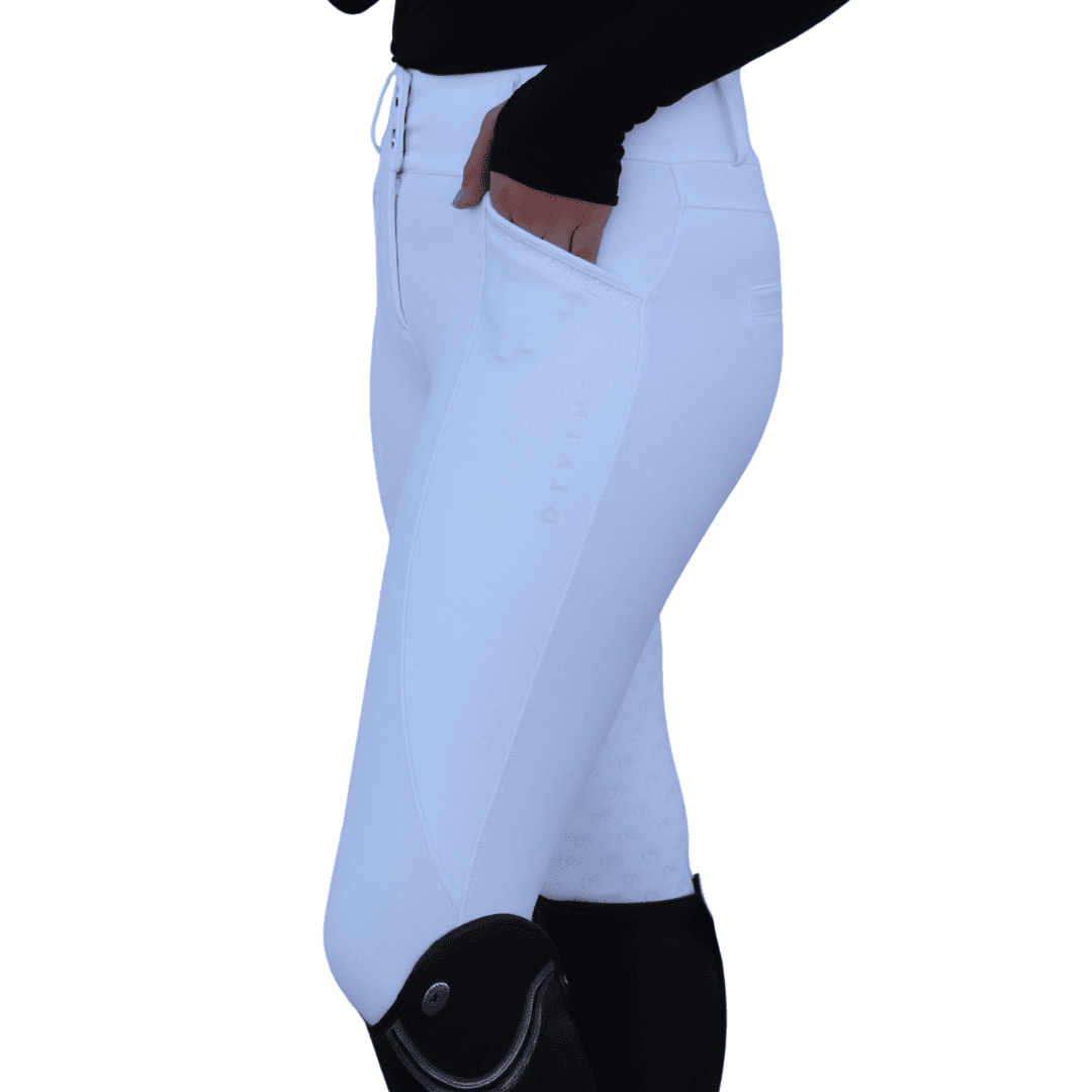Divine Equestrian Dignified Competition Breeches - White Glitter Fullseat - Divine Equestrian - Equiluxe Tack