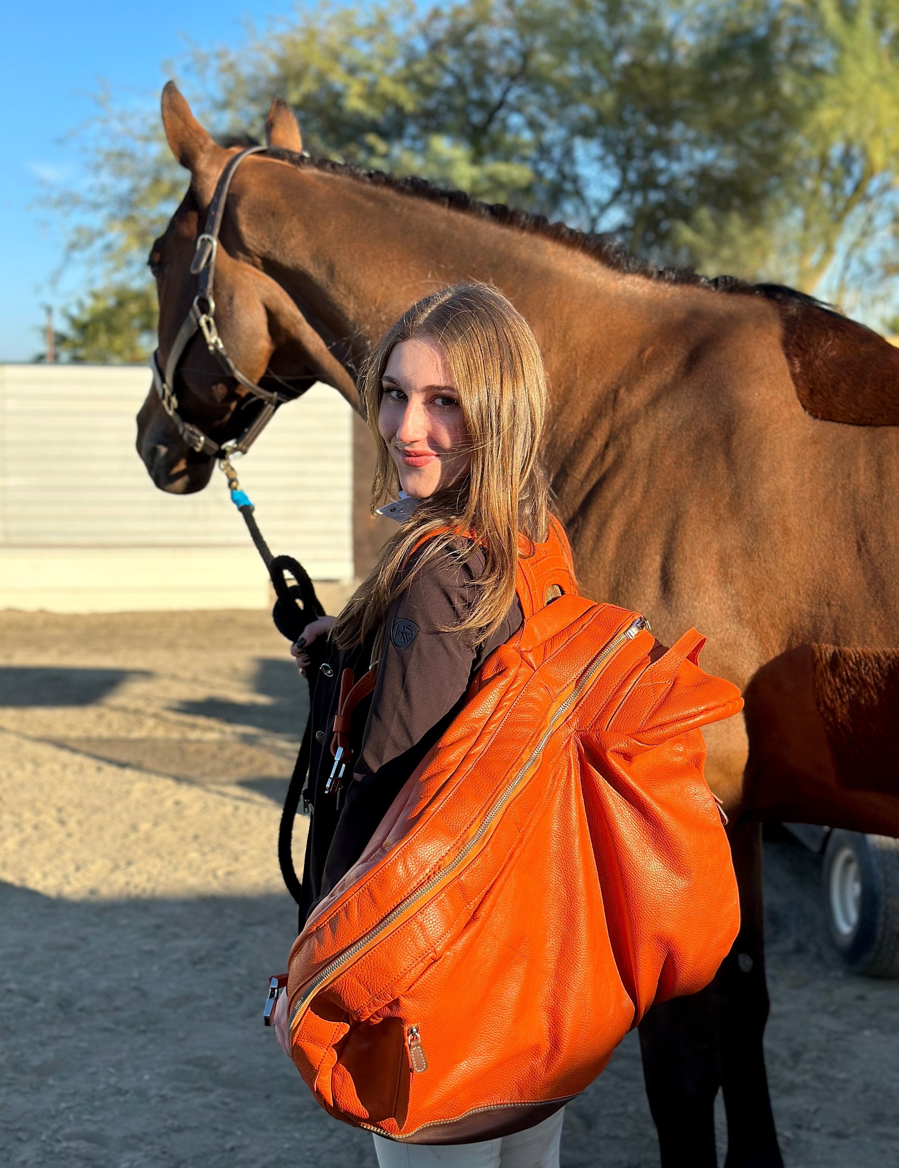 Durousset L'étalon Leather Saddle Backpack - Orange - Durousset - Equiluxe Tack