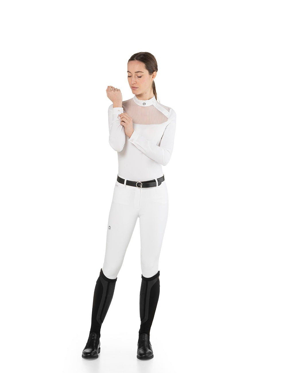 EGO7 'Nina' Long Sleeve Mesh Show Shirt - White - Ego 7 - Equiluxe Tack