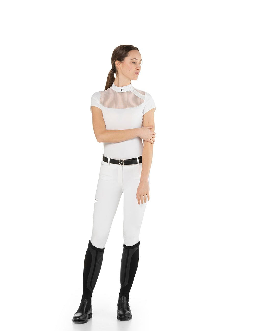 EGO7 'Nina' Short Sleeve Mesh Show Shirt - White - Ego 7 - Equiluxe Tack