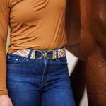 Ellany Caramel Polo - 1.5" Gold Stirrup Elastic Belt - Huston x Ellany - Equiluxe Tack