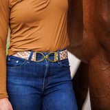Ellany Caramel Polo - 1.5" Gold Stirrup Elastic Belt - Huston x Ellany - Equiluxe Tack