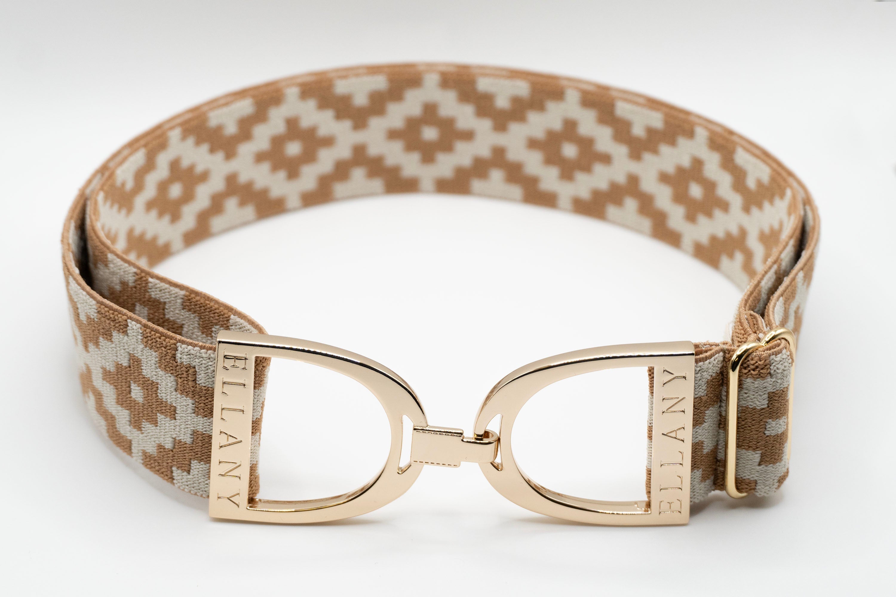 Ellany Caramel Polo - 1.5" Gold Stirrup Elastic Belt - Huston x Ellany - Equiluxe Tack
