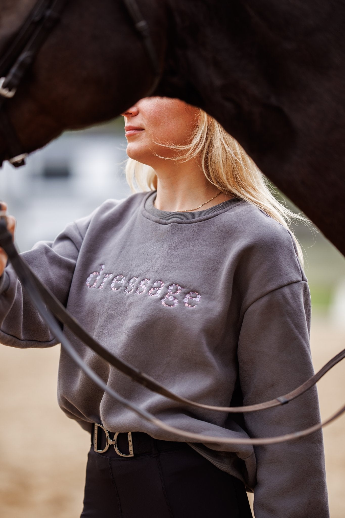 Ellany Grey "DRESSAGE" Sweatshirt - Purple - Ellany - Equiluxe Tack