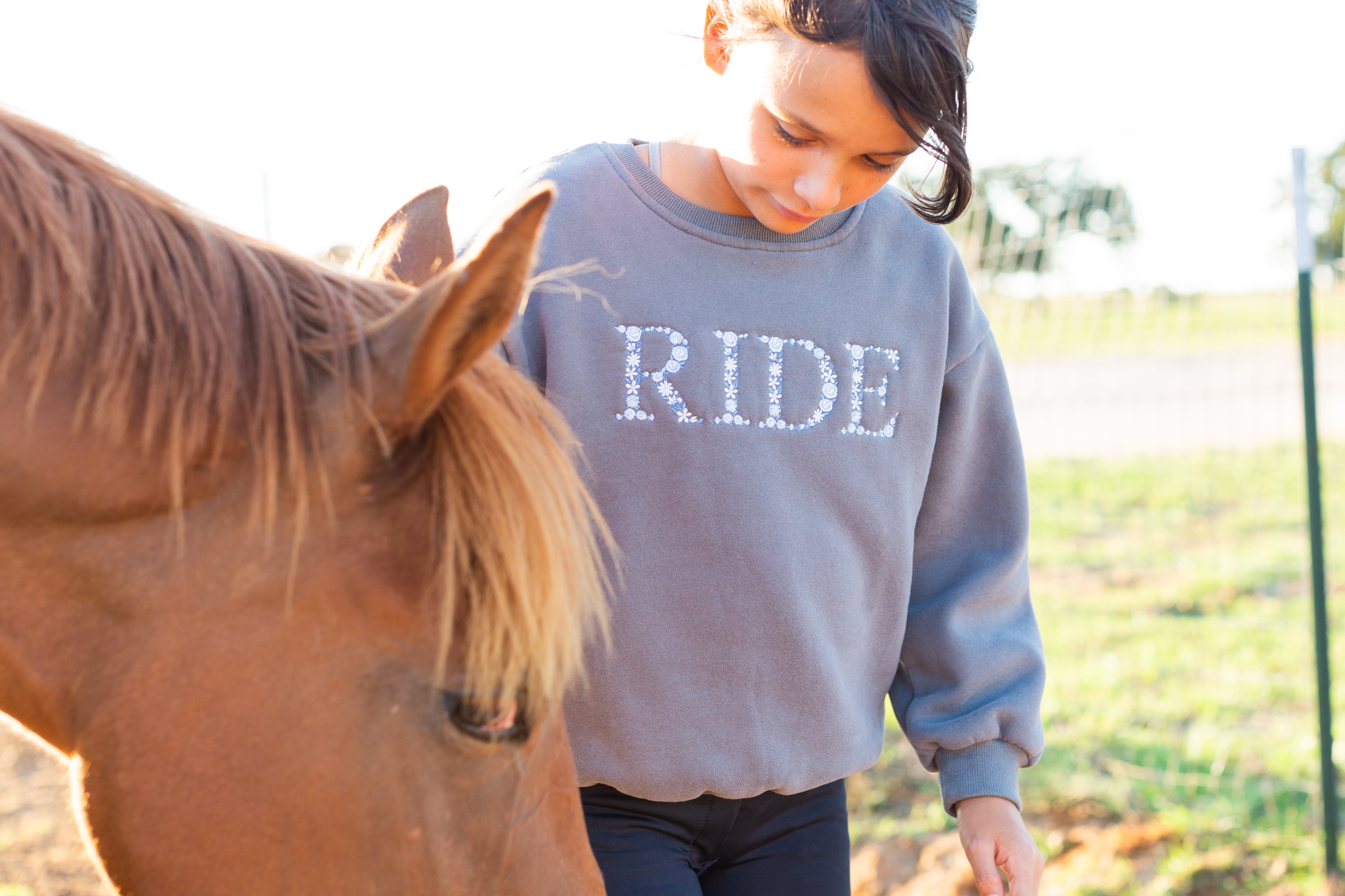 Ellany Grey "RIDE" Sweatshirt - Blue Ombre - Ellany - Equiluxe Tack