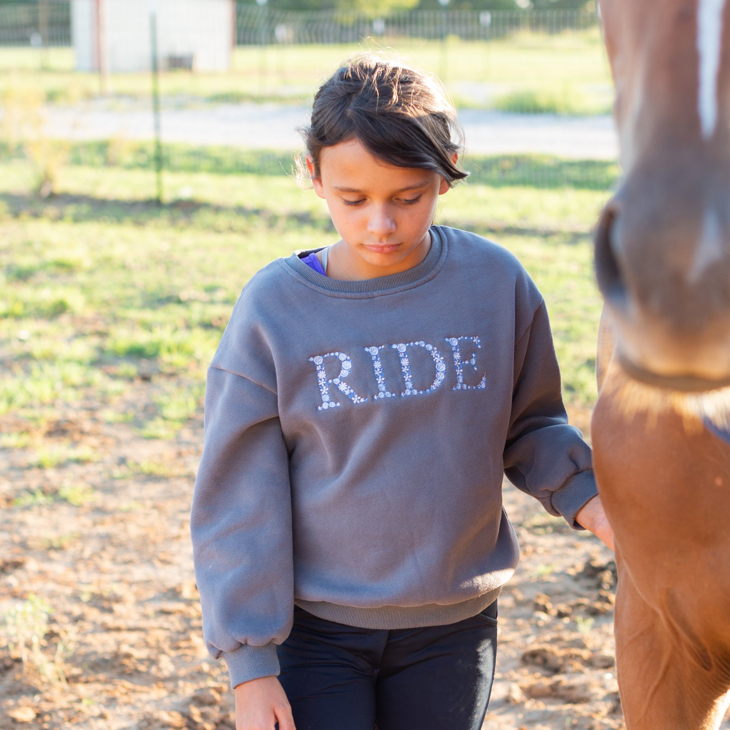 Ellany Grey "RIDE" Sweatshirt - Blue Ombre - Ellany - Equiluxe Tack