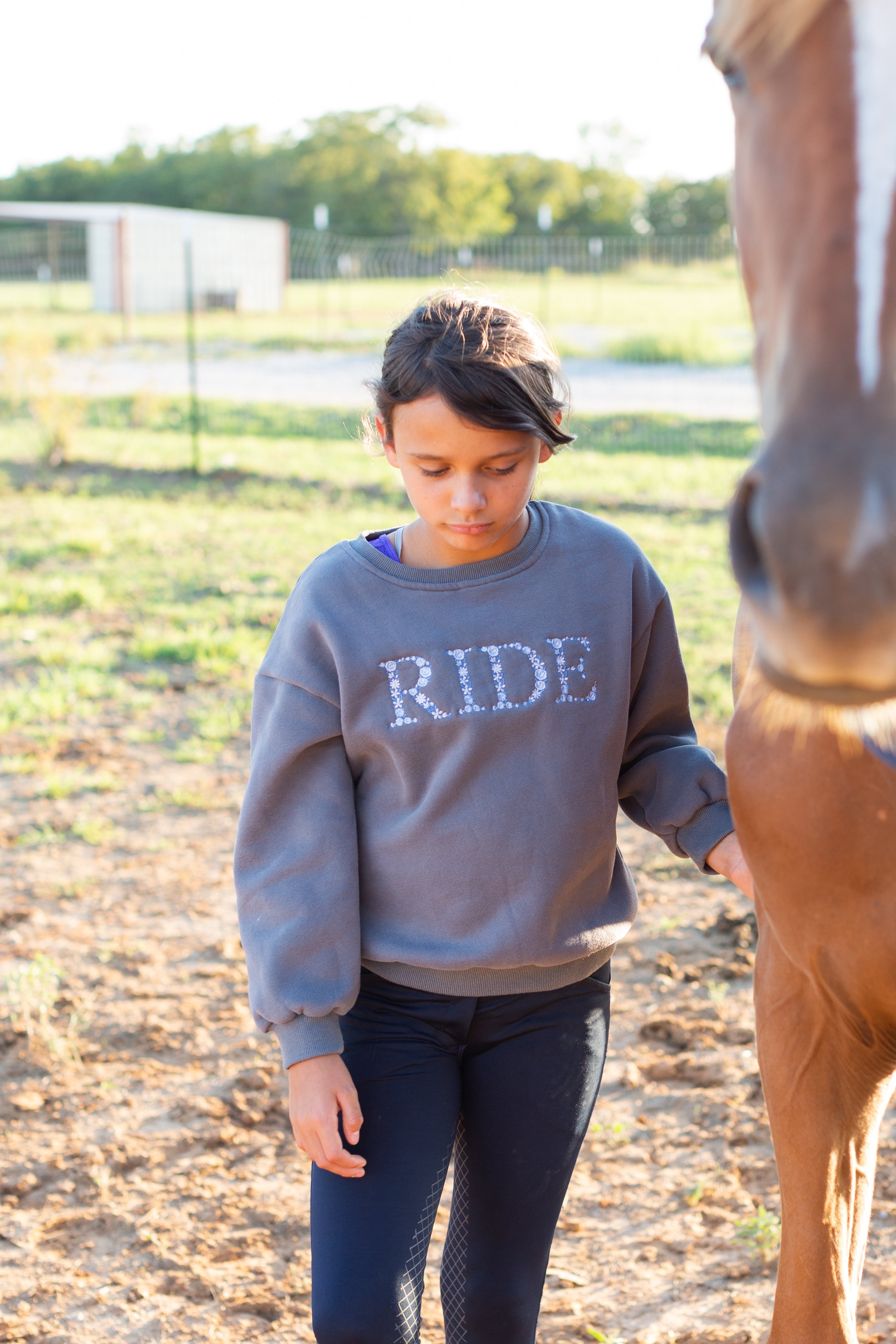 Ellany Grey "RIDE" Sweatshirt - Blue Ombre - Ellany - Equiluxe Tack