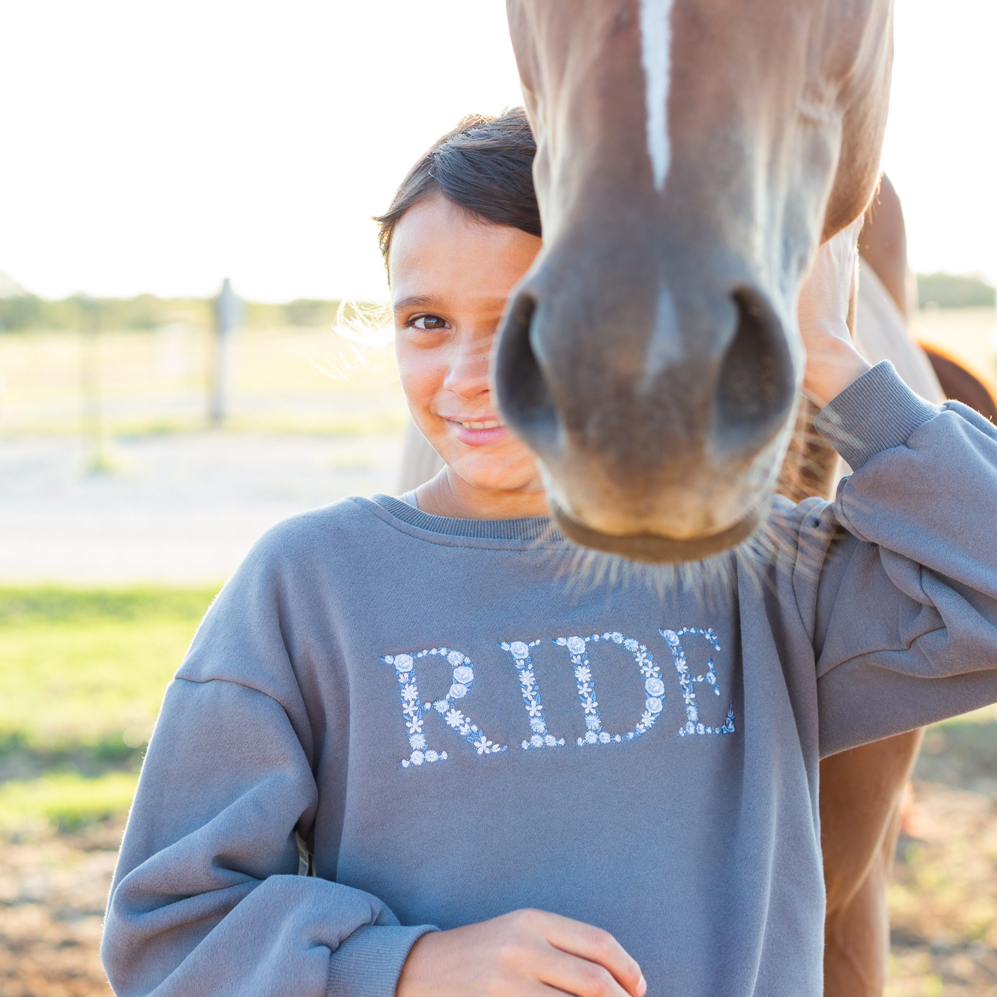 Ellany Grey "RIDE" Sweatshirt - Blue Ombre - Ellany - Equiluxe Tack