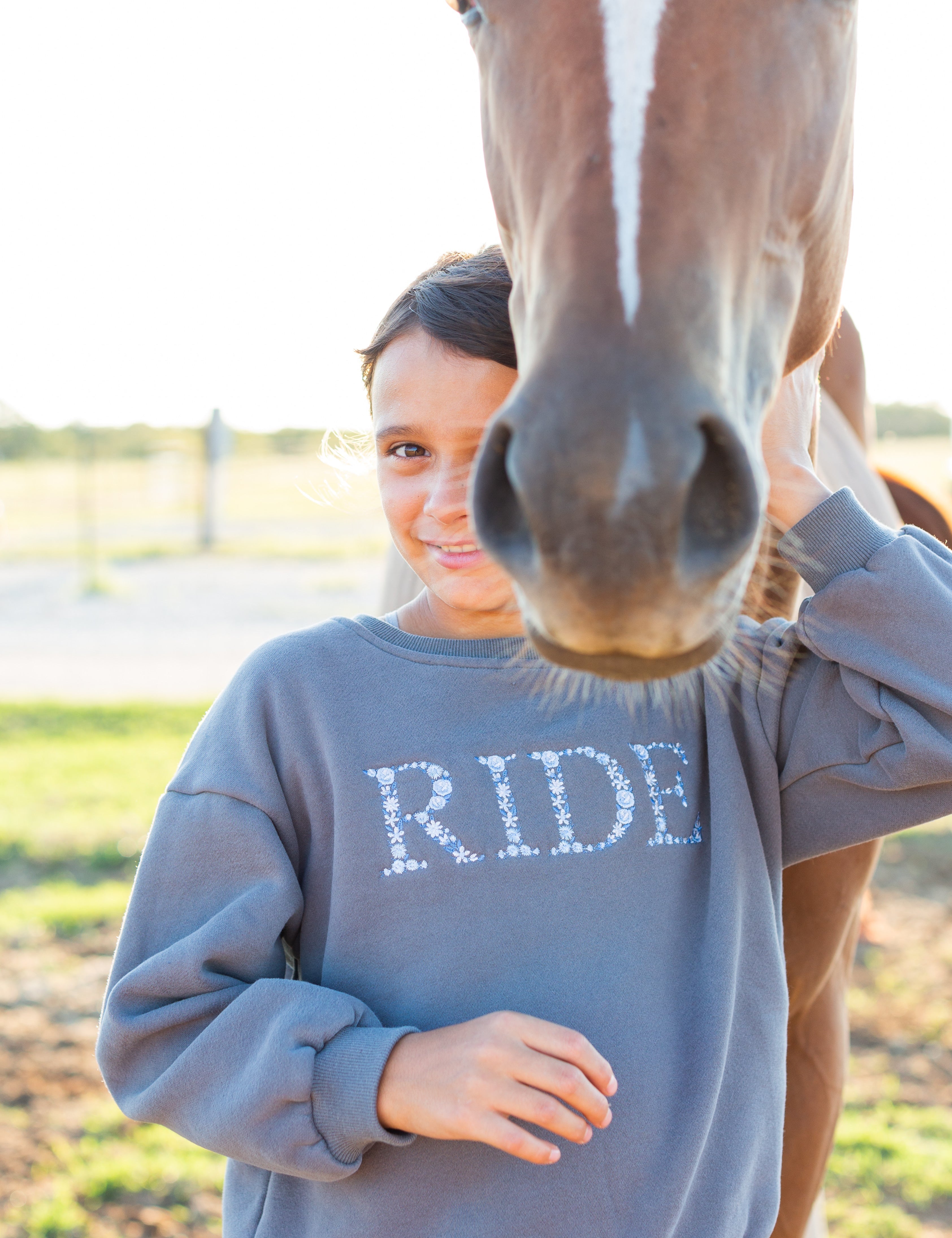Ellany Grey "RIDE" Sweatshirt - Blue Ombre - Ellany - Equiluxe Tack