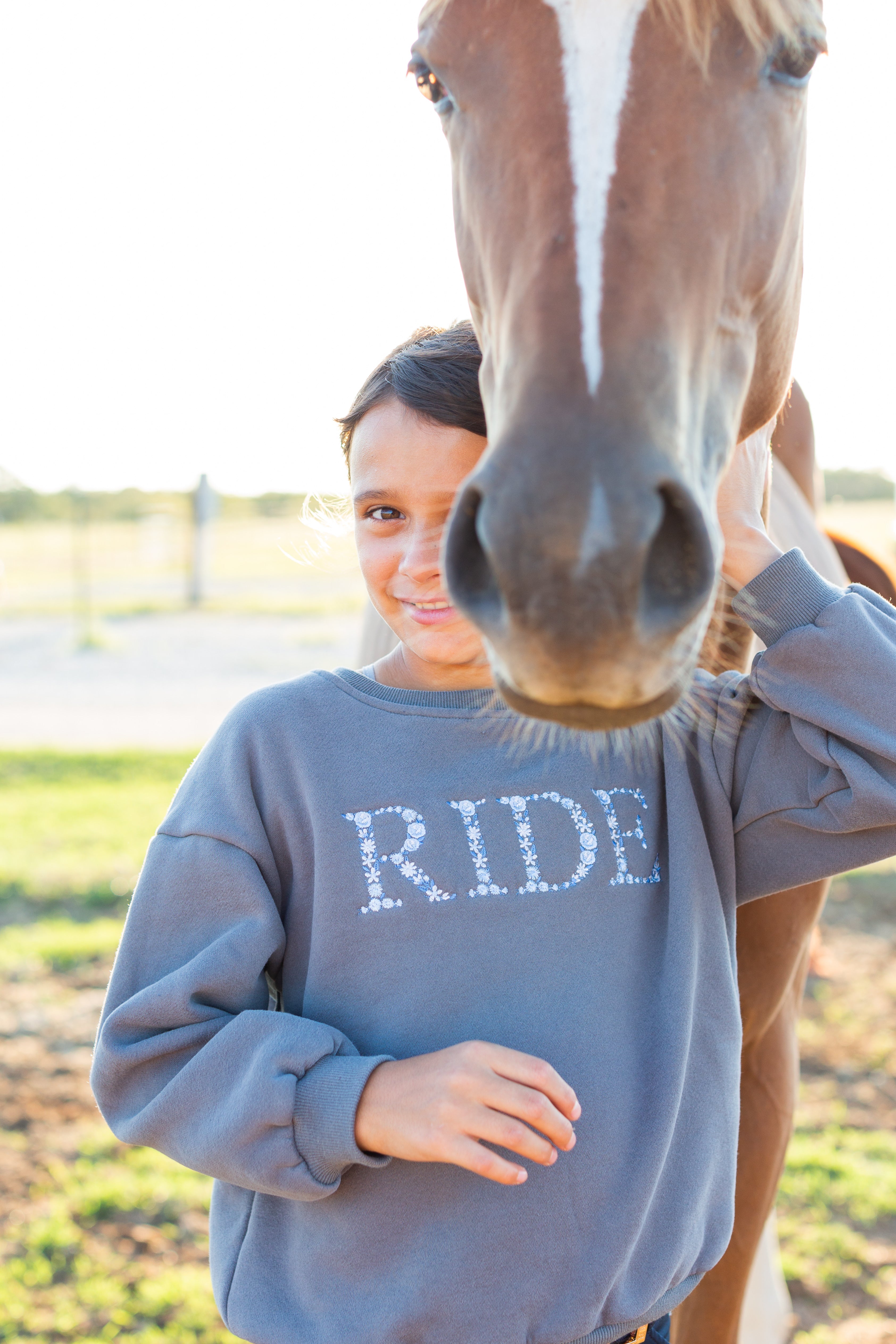 Ellany Grey "RIDE" Sweatshirt - Blue Ombre - Ellany - Equiluxe Tack