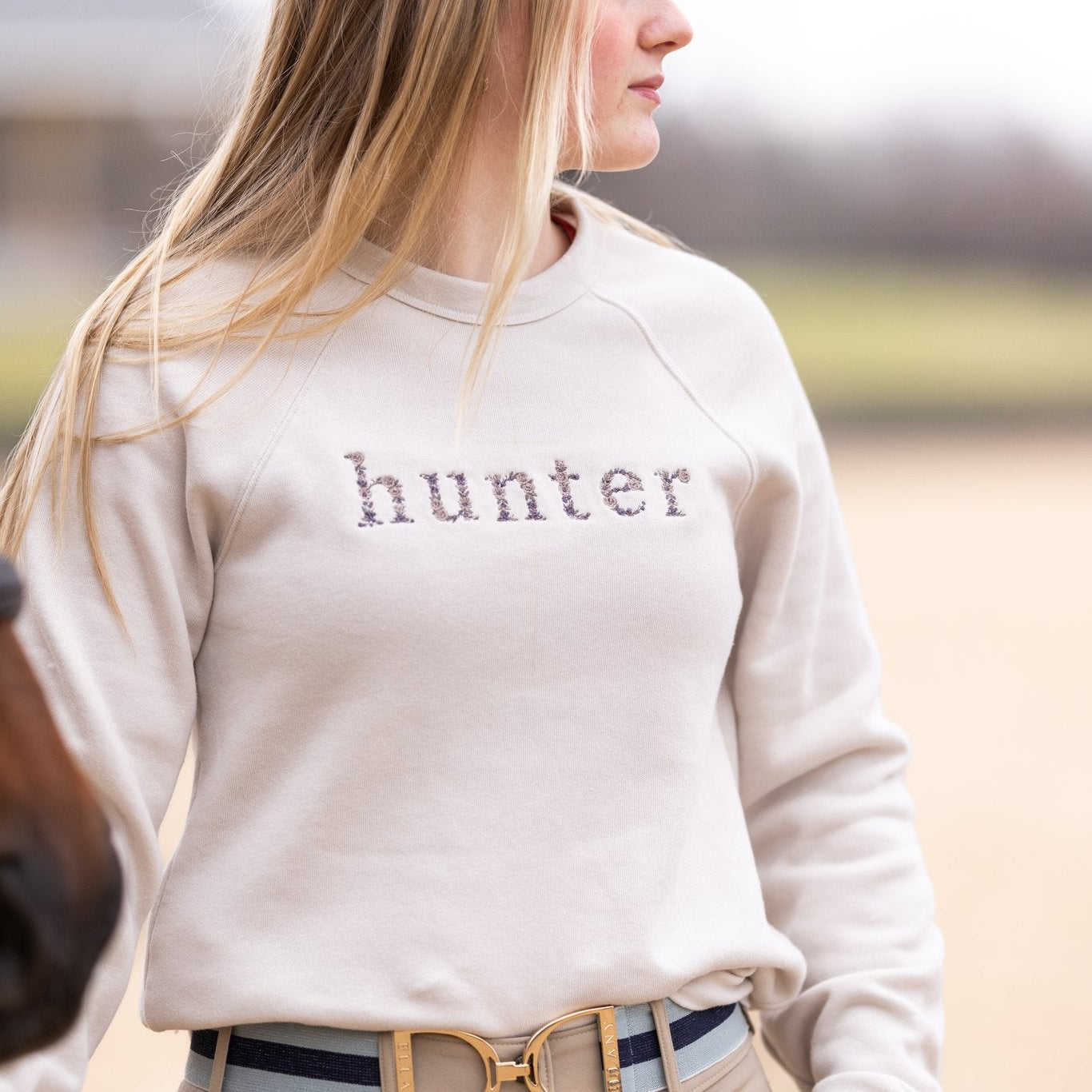 Ellany Lightweight Oatmeal Flower Hunter Sweatshirt - Ellany - Equiluxe Tack