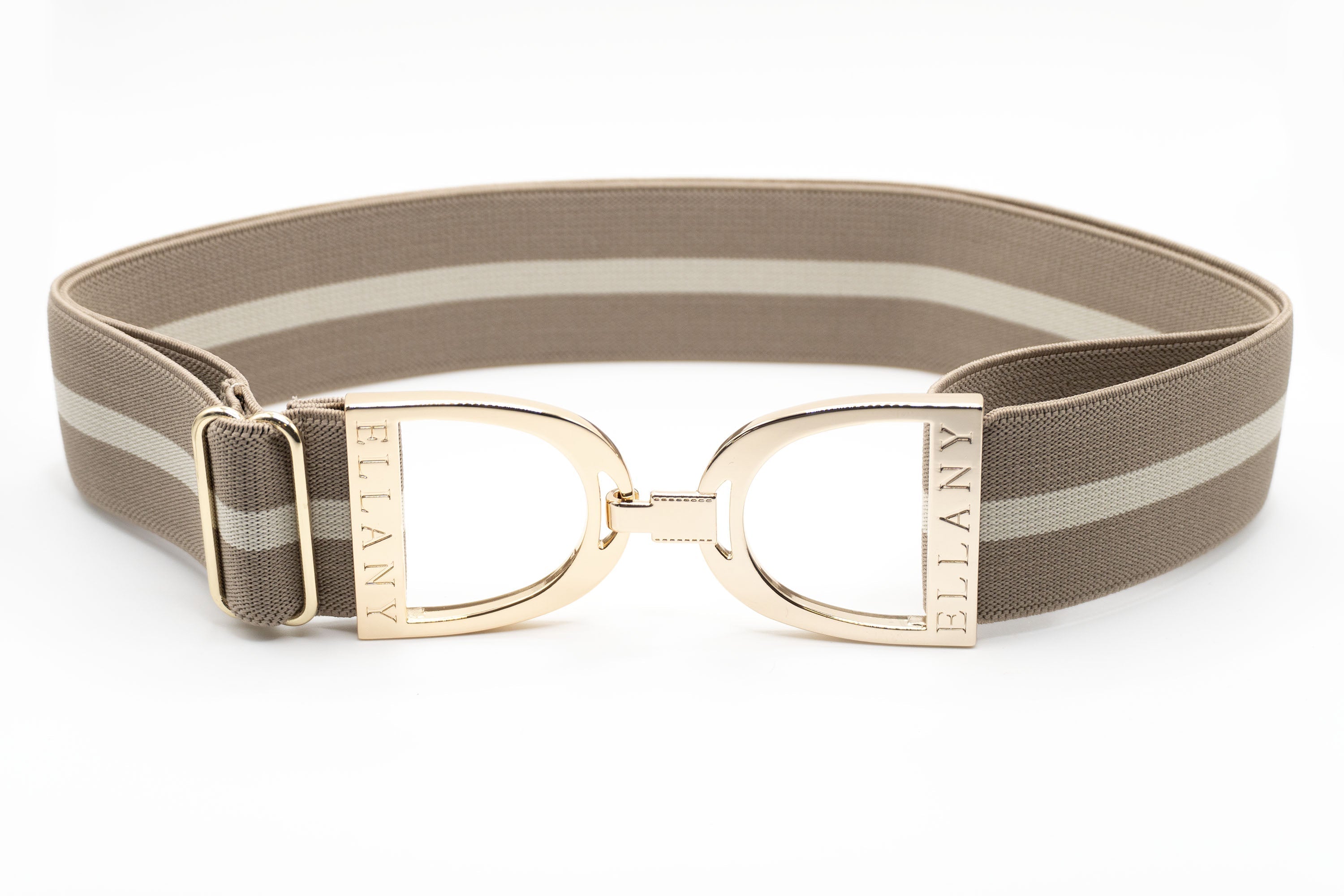 Ellany Taupe & Cream - 1.5" Gold Stirrup Elastic Belt - Huston x Ellany - Equiluxe Tack