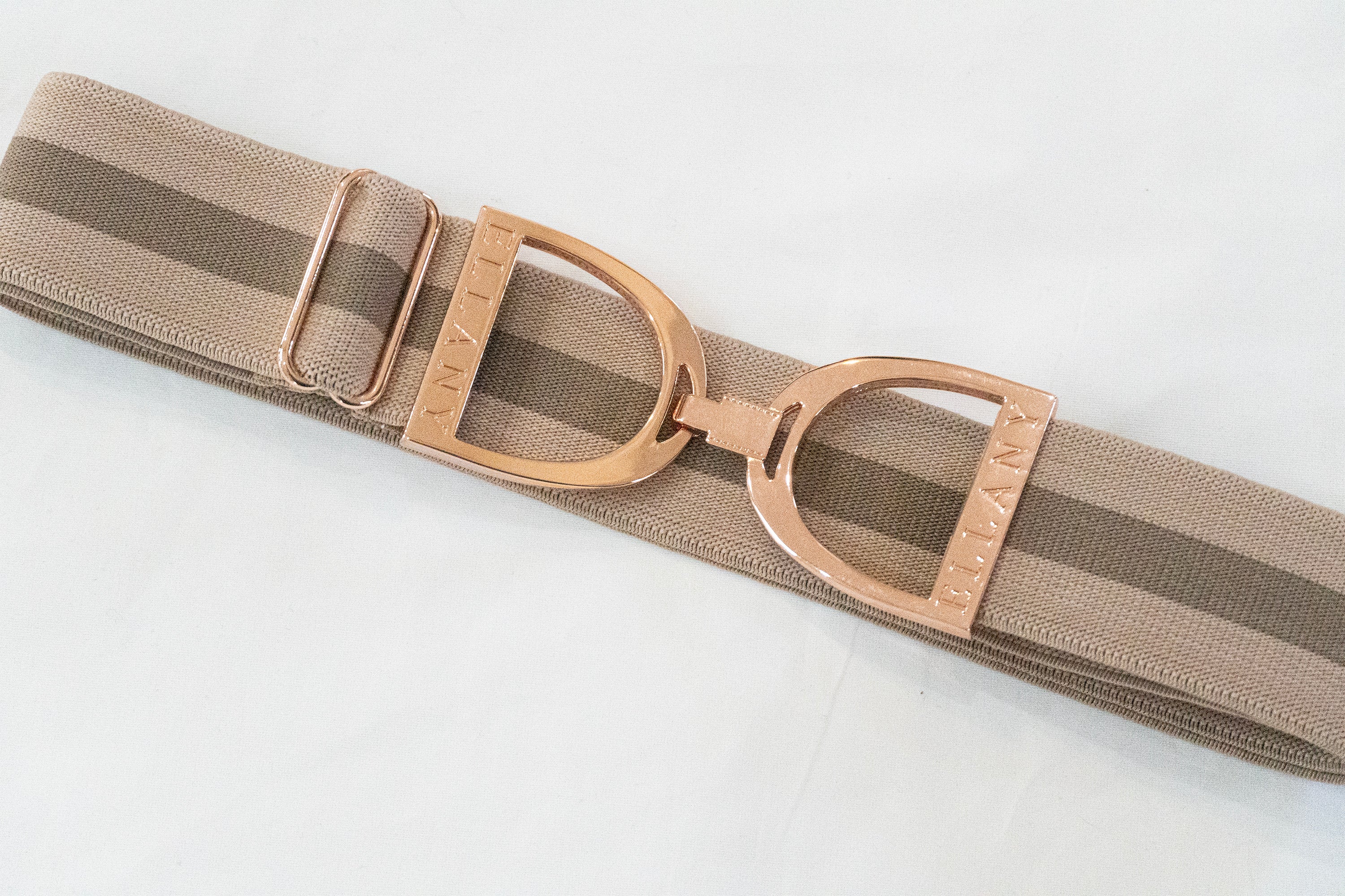 Ellany Taupe Stripes - 1.5" Rose Gold Stirrup Elastic Belt - Ellany Equestrian - Equiluxe Tack