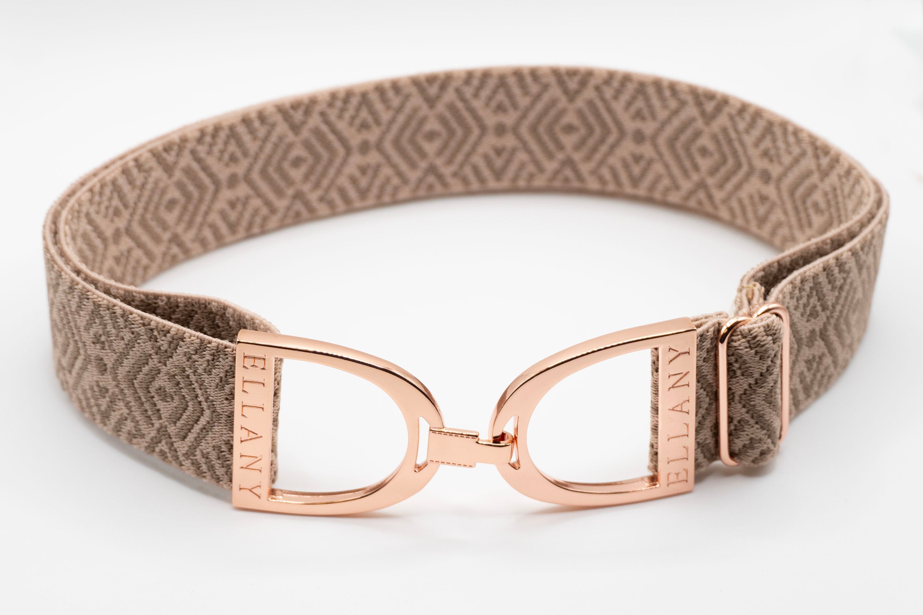 Ellany Taupe Tribal - 1.5" Rose Gold Stirrup Elastic Belt - Huston x Ellany - Equiluxe Tack