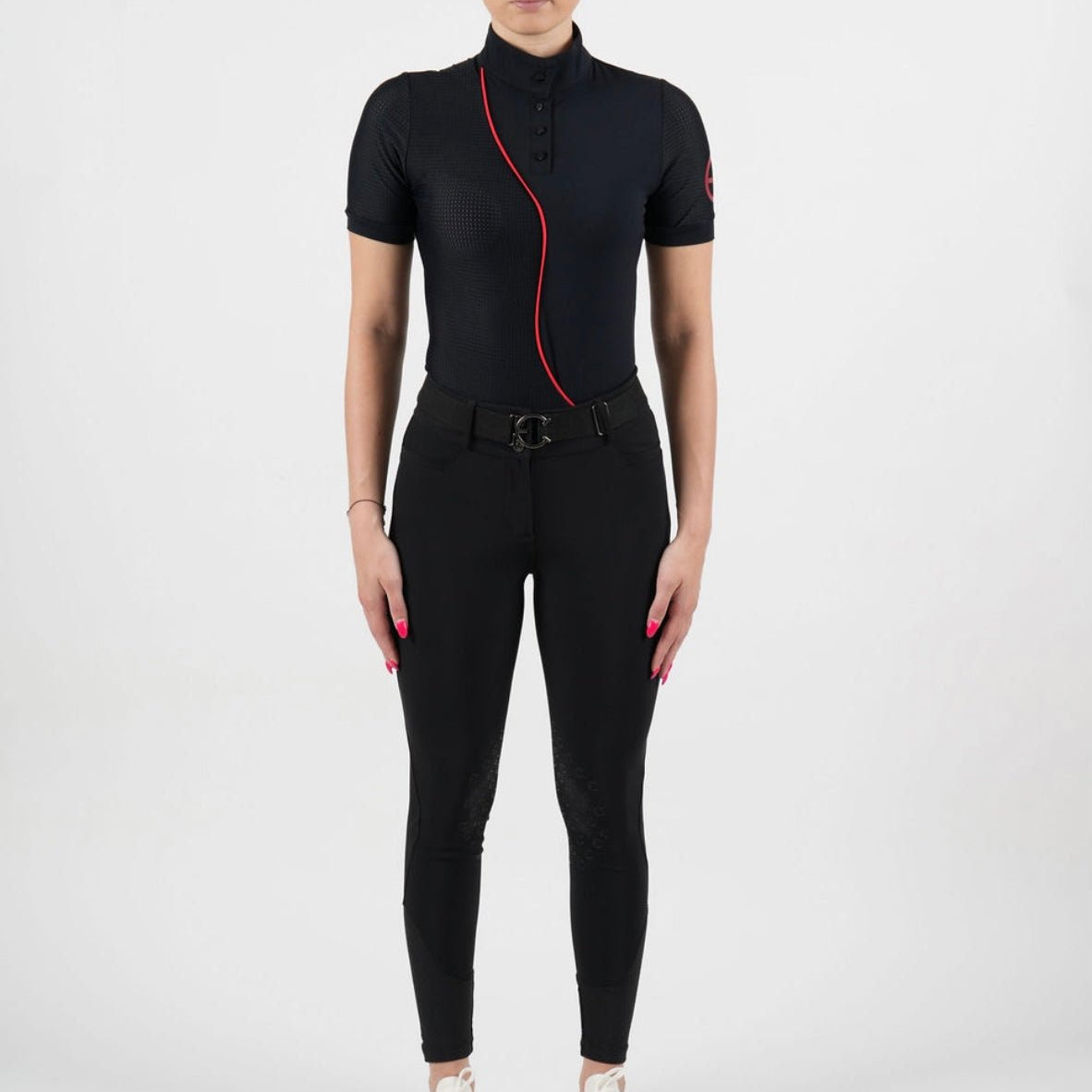 Equestrian Club LENNA Short Sleeve Ventilated Black & Red Shirt - Equestrian Club - Equiluxe Tack