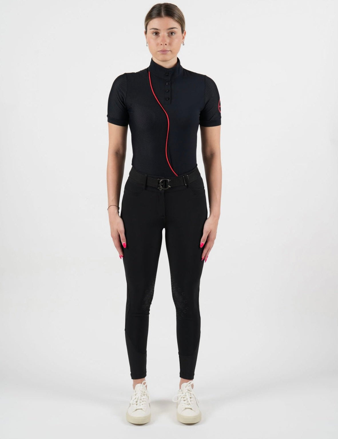 Equestrian Club LENNA Short Sleeve Ventilated Black & Red Shirt - Equestrian Club - Equiluxe Tack