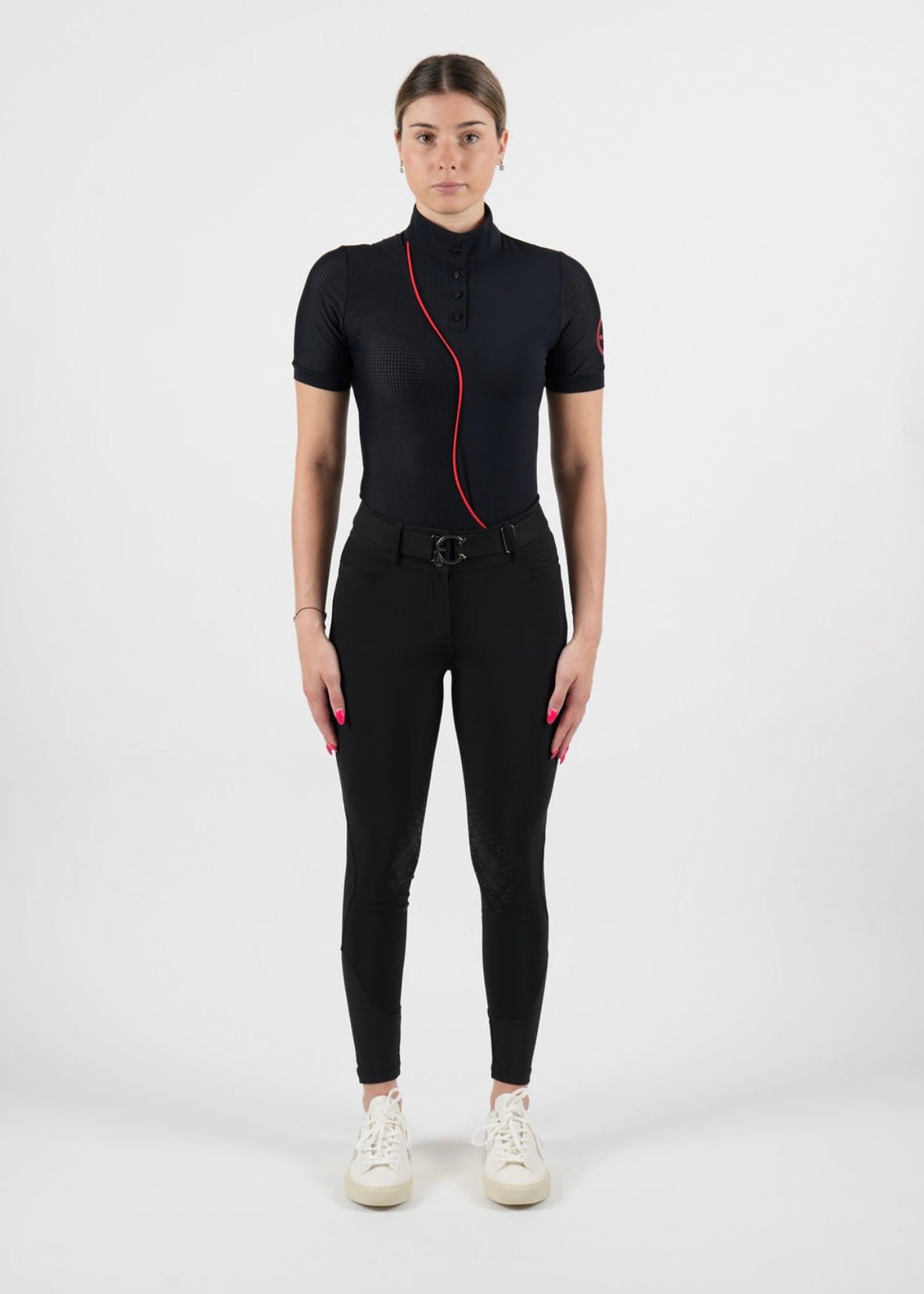 Equestrian Club LENNA Short Sleeve Ventilated Black & Red Shirt - Equestrian Club - Equiluxe Tack