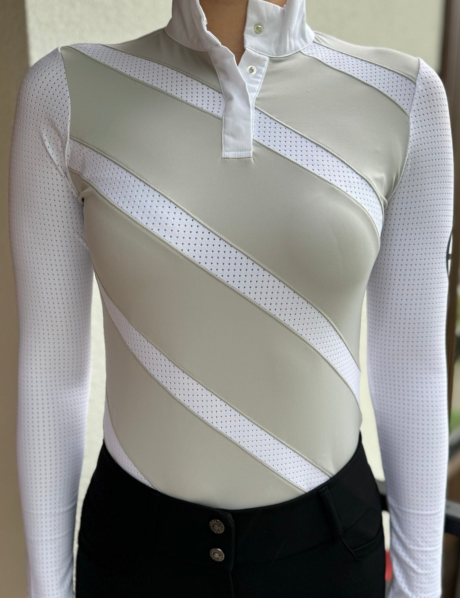 Equestrian Club ZOYA Grey & White Long Sleeve Show Shirt - Equestrian Club - Equiluxe Tack
