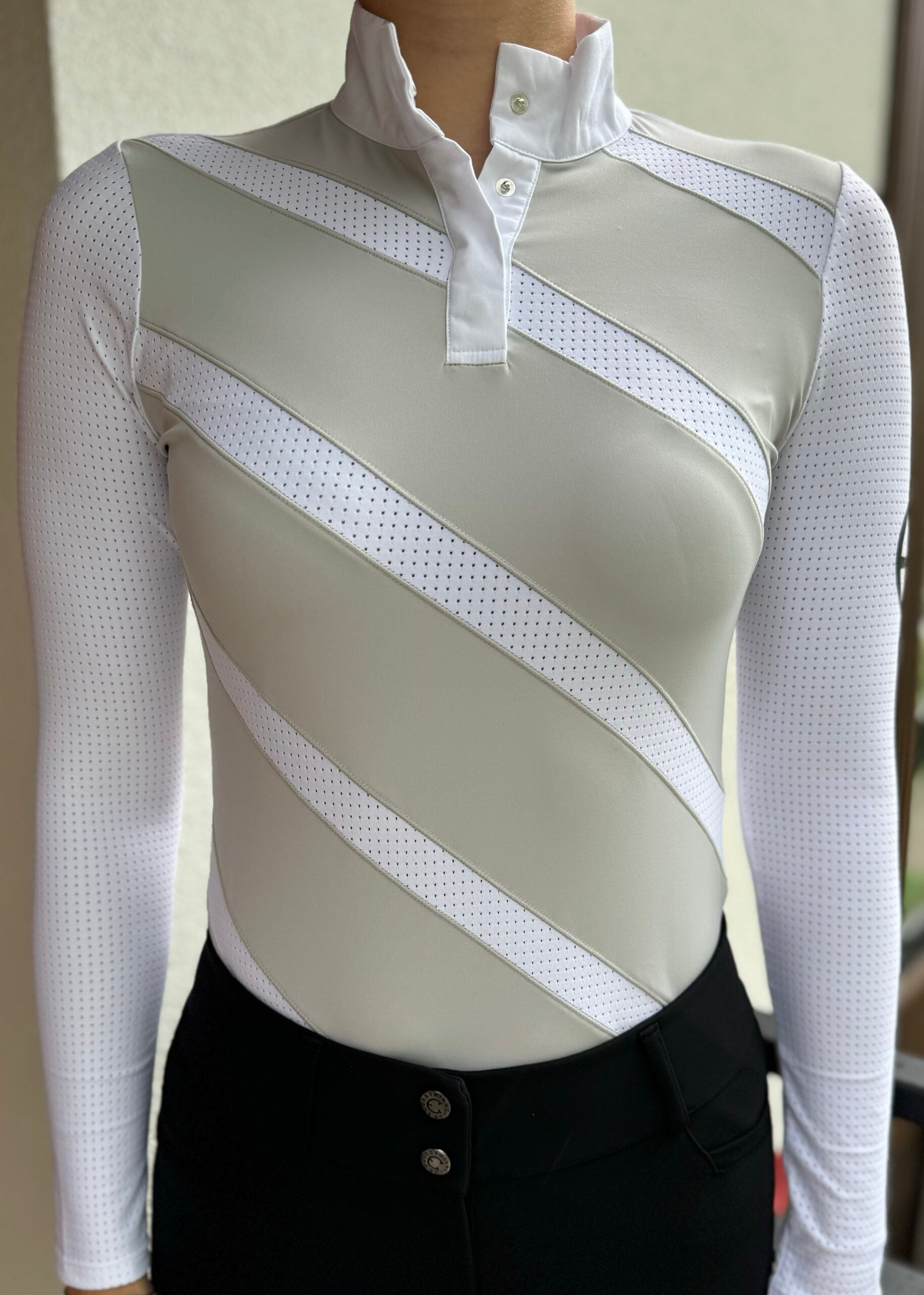 Equestrian Club ZOYA Grey & White Long Sleeve Show Shirt - Equestrian Club - Equiluxe Tack