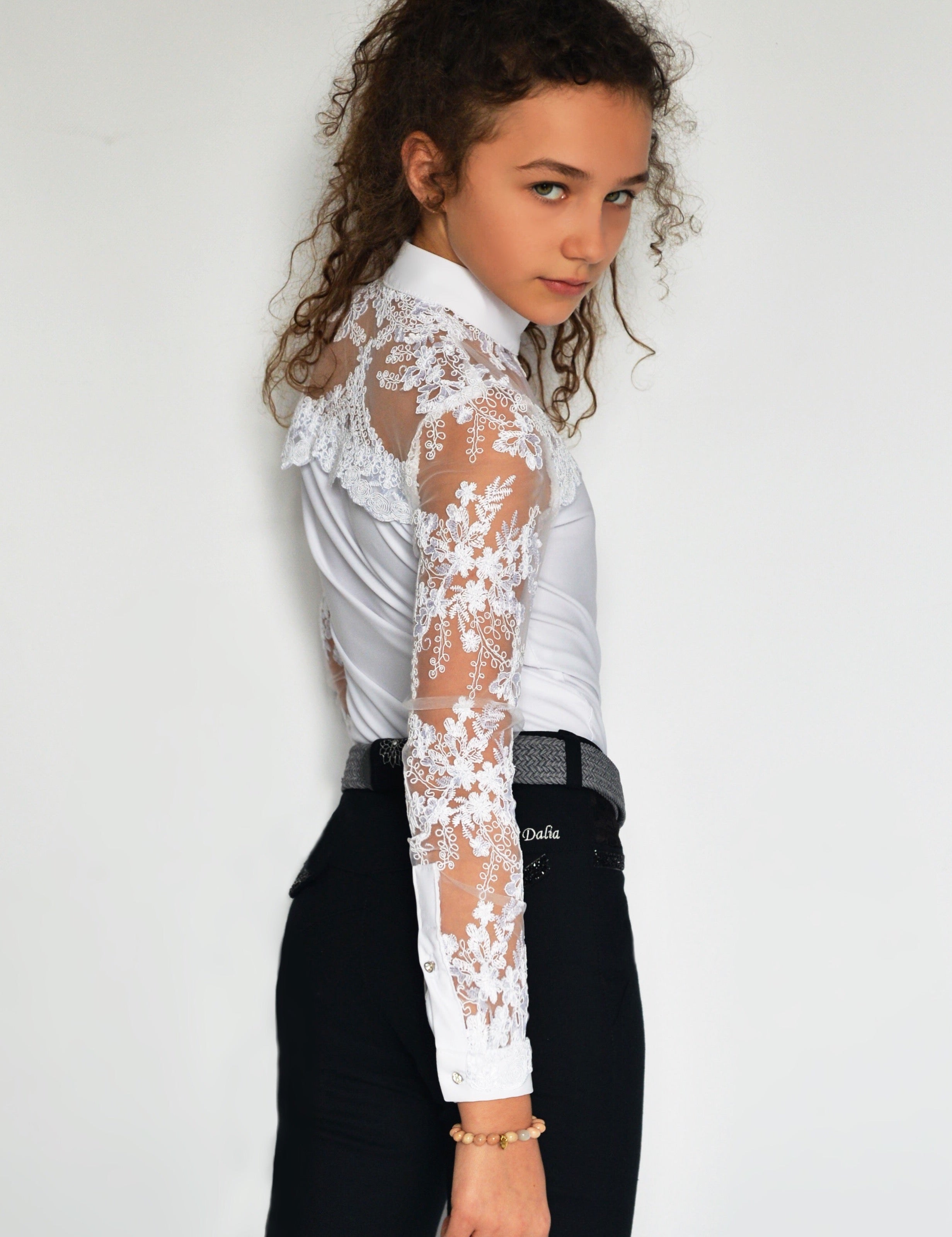 Equestrian Show Shirt White DAISY KIDS Design By Dalia - Equiluxe Tack - Equiluxe Tack