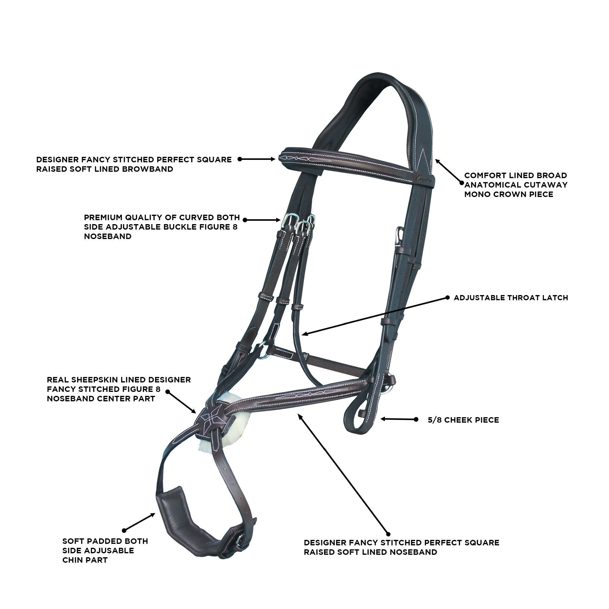 Equiluxe Fancy Stitch Fully Adjustable Figure 8 Bridle with Reins - Equiluxe Tack - Equiluxe Tack