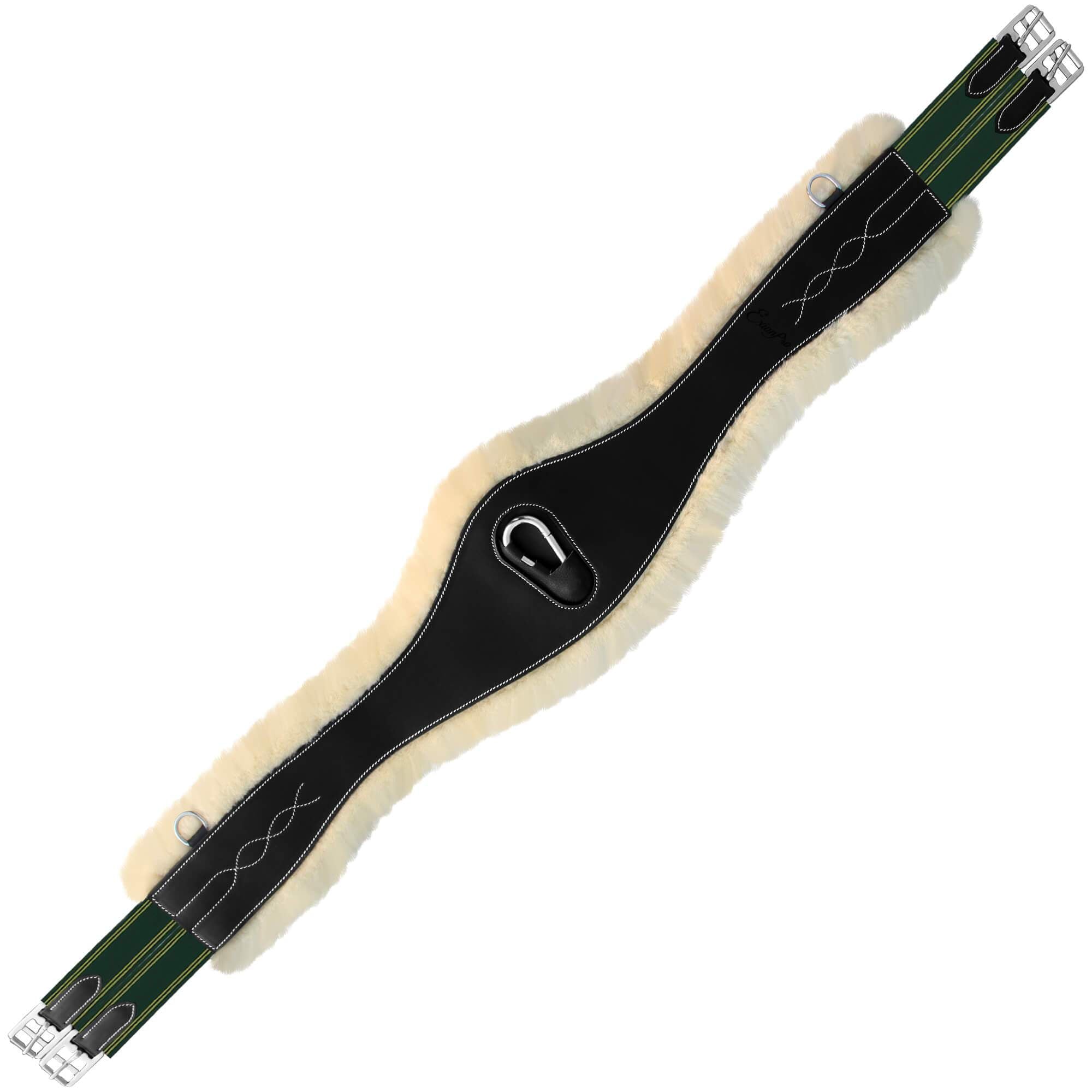 Equiluxe Fancy Stitched Girth w/ Leather or Sheepskin Padding - Green Elastic - Equiluxe Tack - Equiluxe Tack