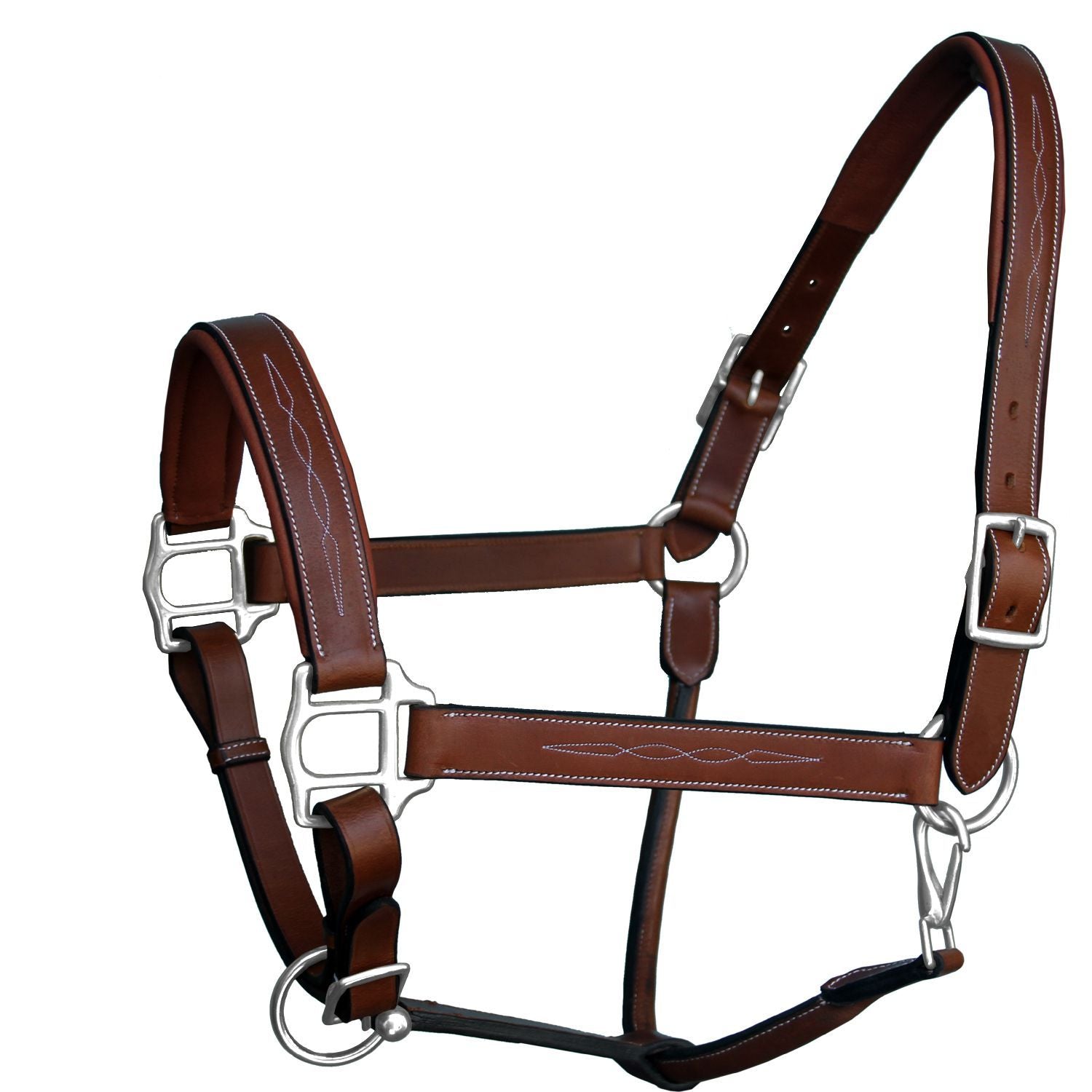 Equiluxe Fancy Stitched Leather Halter - Brass Nickel Hardware - Equiluxe Tack - Equiluxe Tack