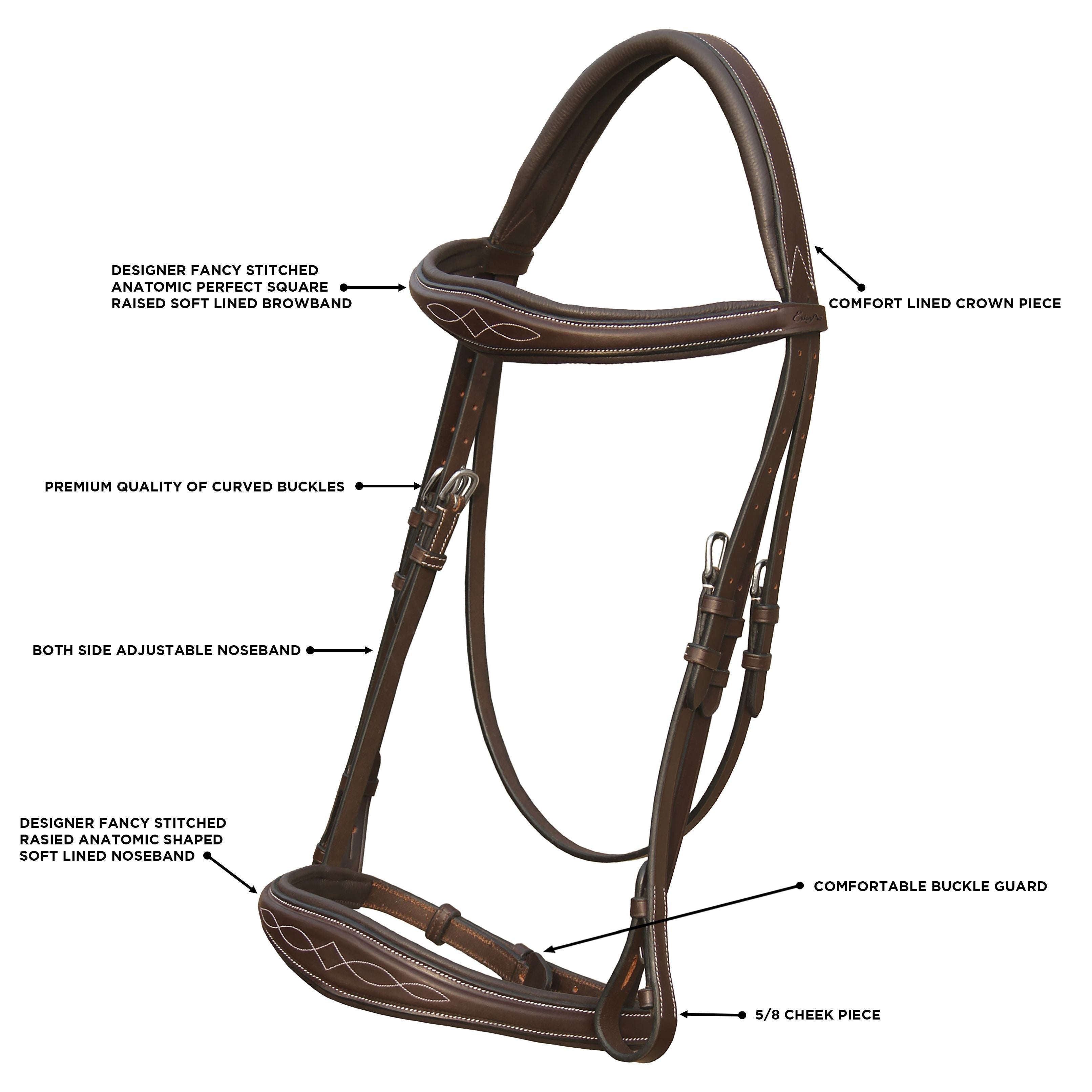 Equiluxe Fancy Stitched Raised Anatomical Hunter Bridle w/ Reins - Equiluxe Tack - Equiluxe Tack